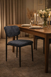 Dark Grey Upholstered Dining Chair with Black Metal Legs Modern Fabric Dining Chair