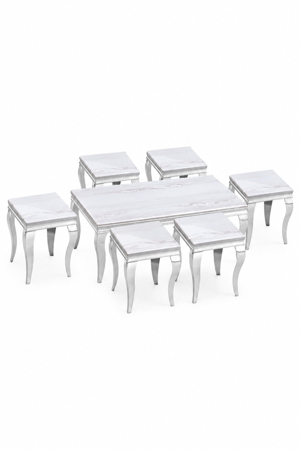 Luxury Silver Marble Coffee Table Set 1+6 √ê Classic Elegant Design