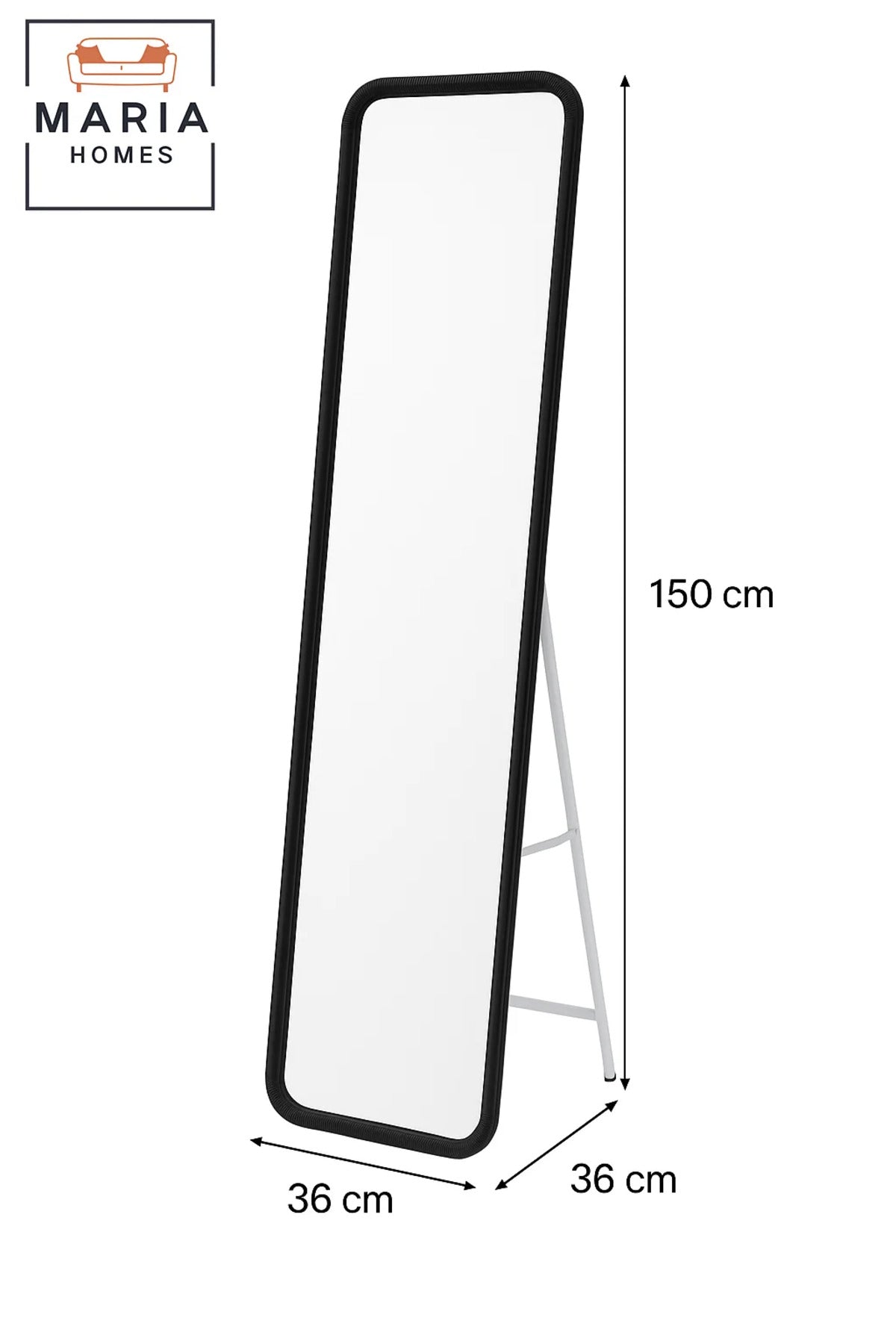 Black Full-Length Standing Mirror with Rounded Frame Sleek Design for Modern Bedroom or Dressing