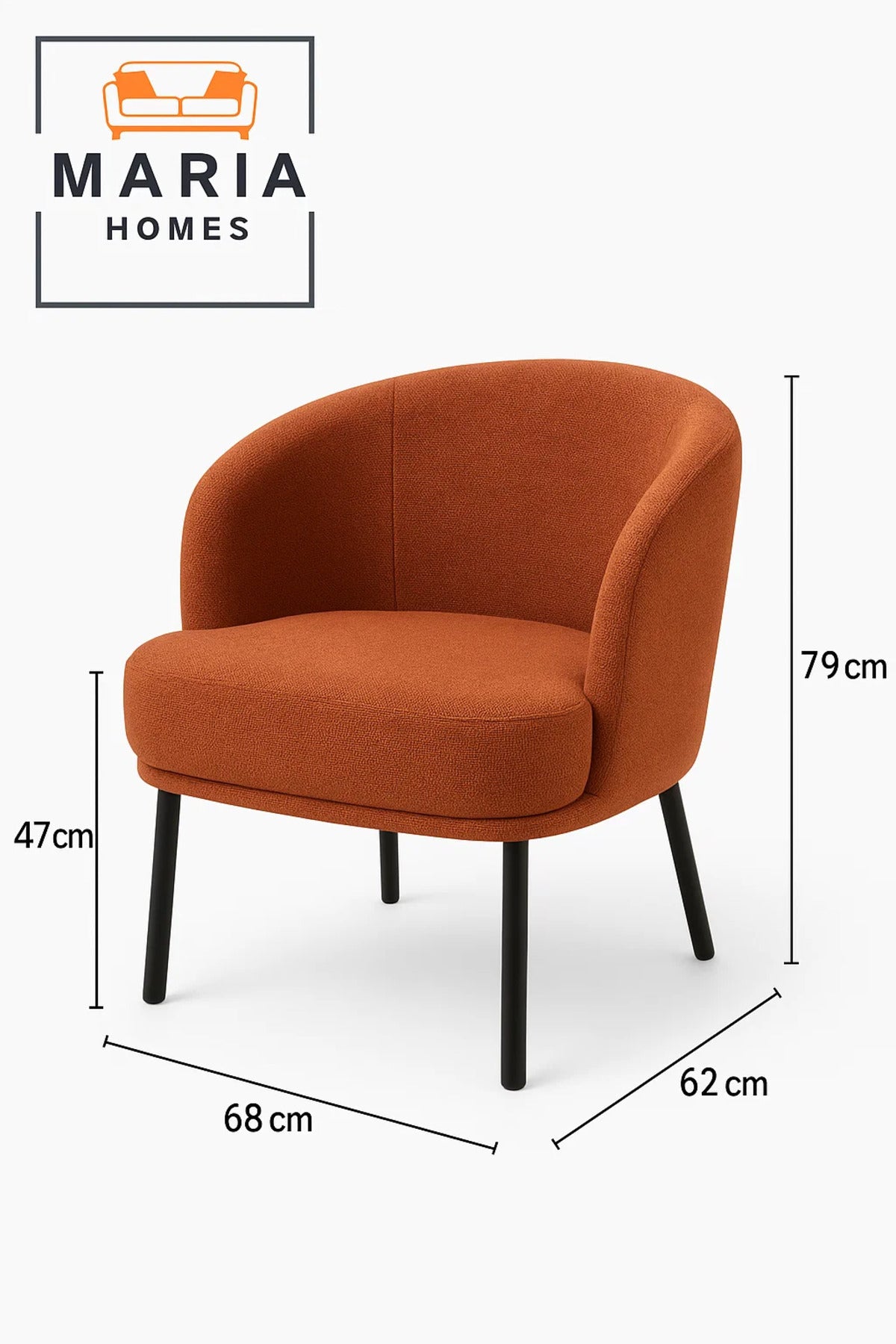 Rust Orange Fabric Lounge Chair Ð Modern Curved Back Armchair with Black Legs for Home or Office