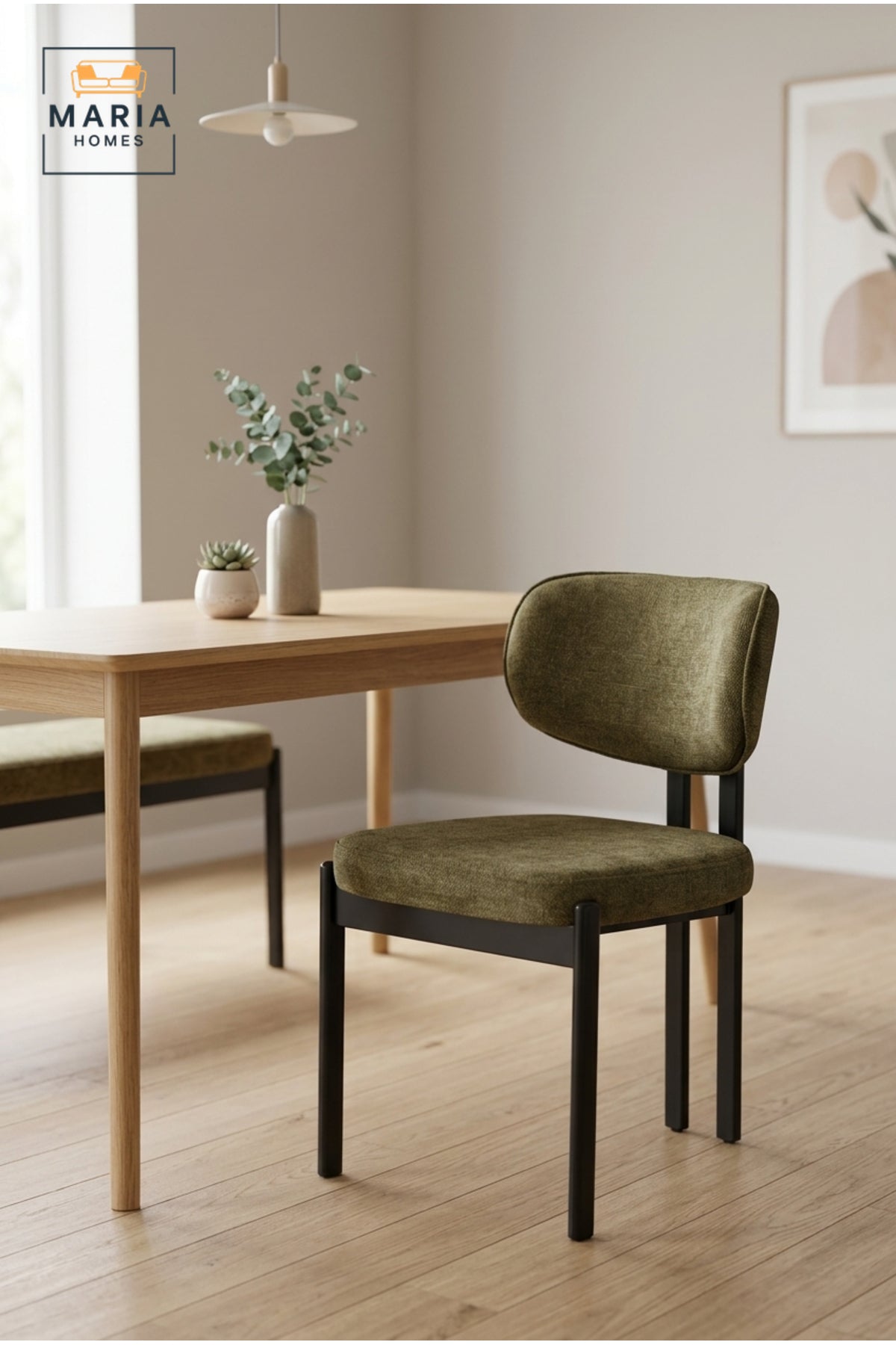 Modern Rust Upholstered Dining Chair with Curved Backrest & Metal Legs for Dining Room