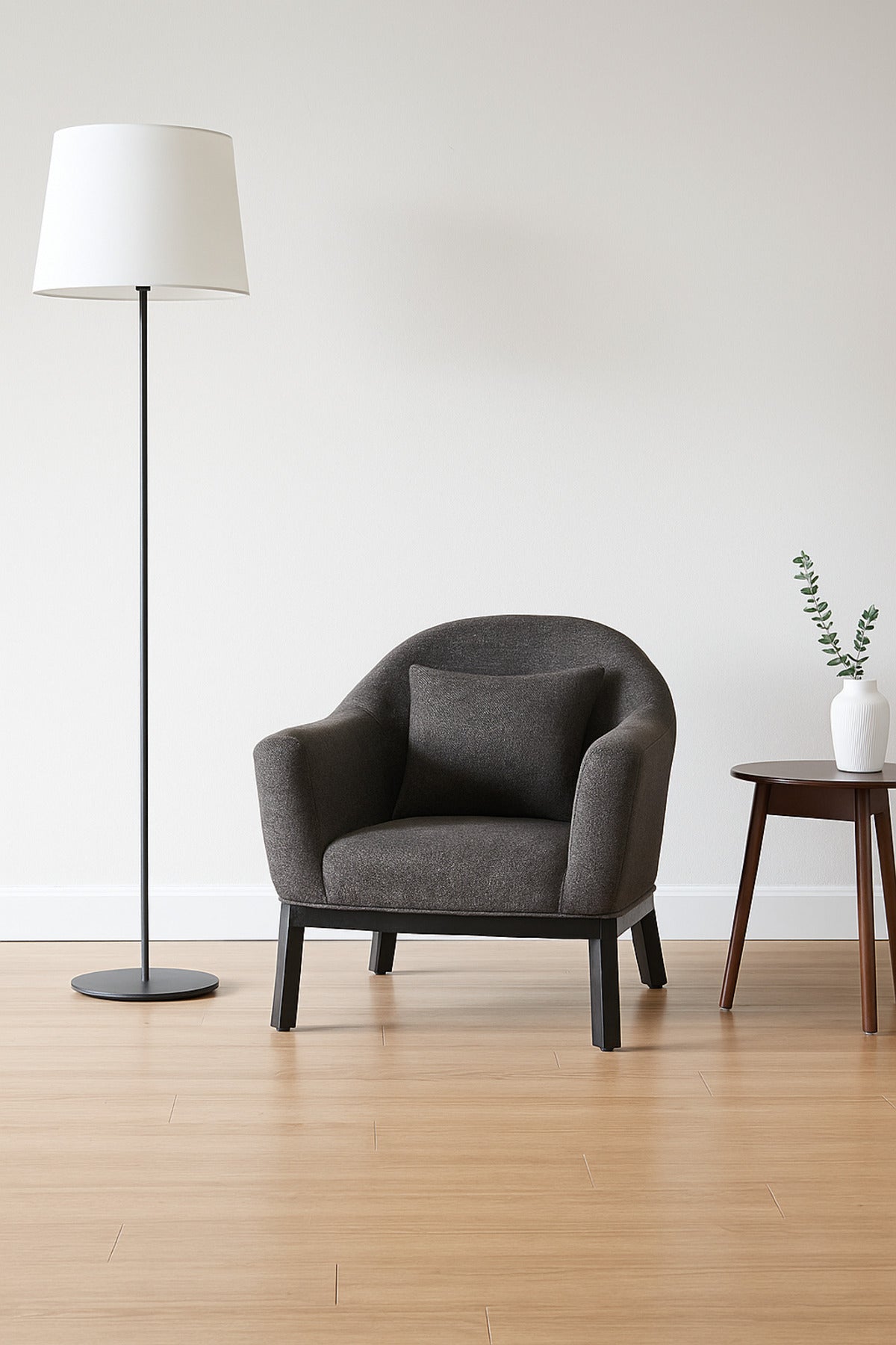 Dark Gray Fabric Armchair Ð Modern Single Seater Lounge Chair with Cushion for Living Room & Office
