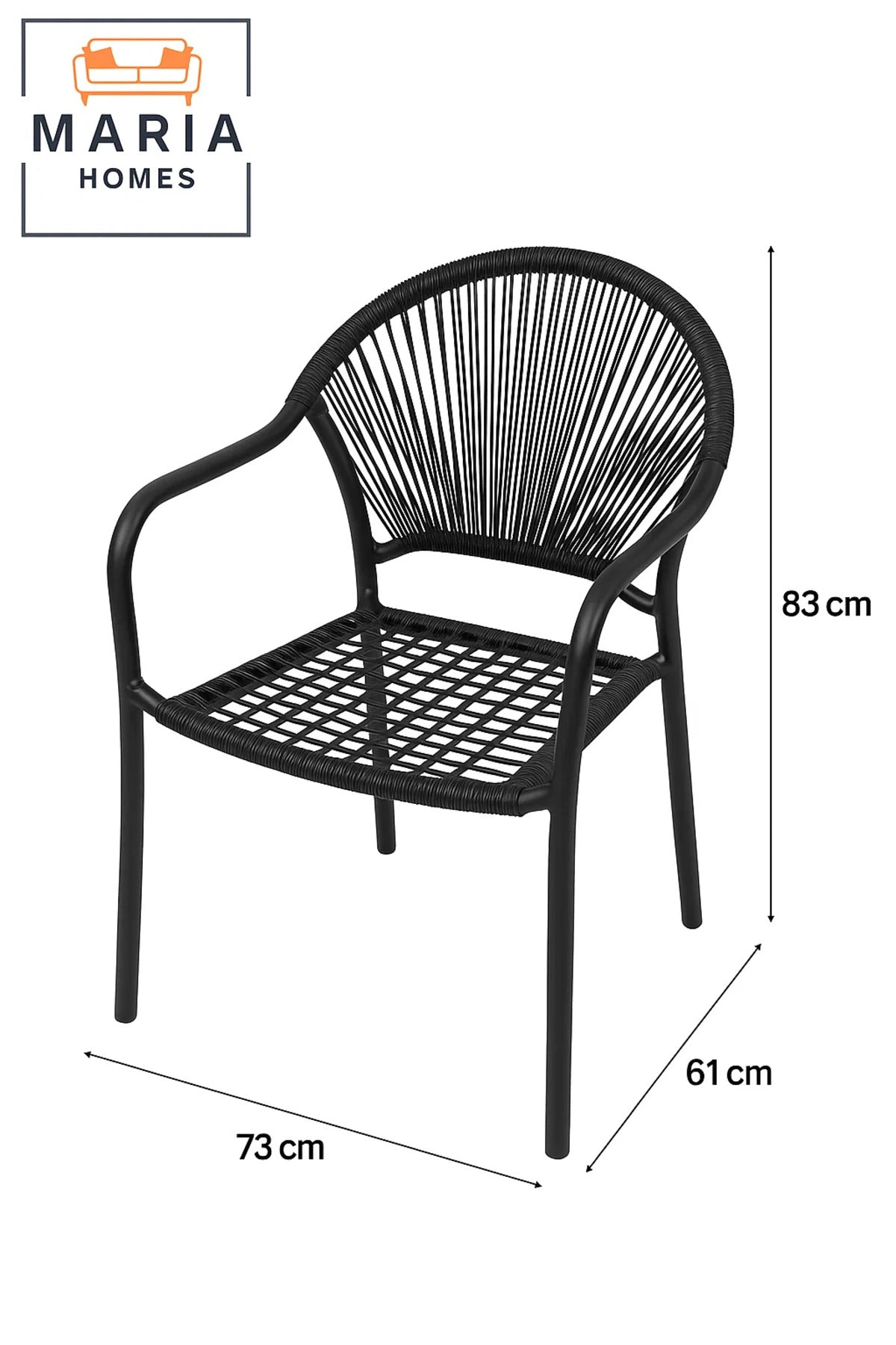 Modern Black Rope Woven Outdoor Chair Ð Sleek and Weather-Resistant Seating