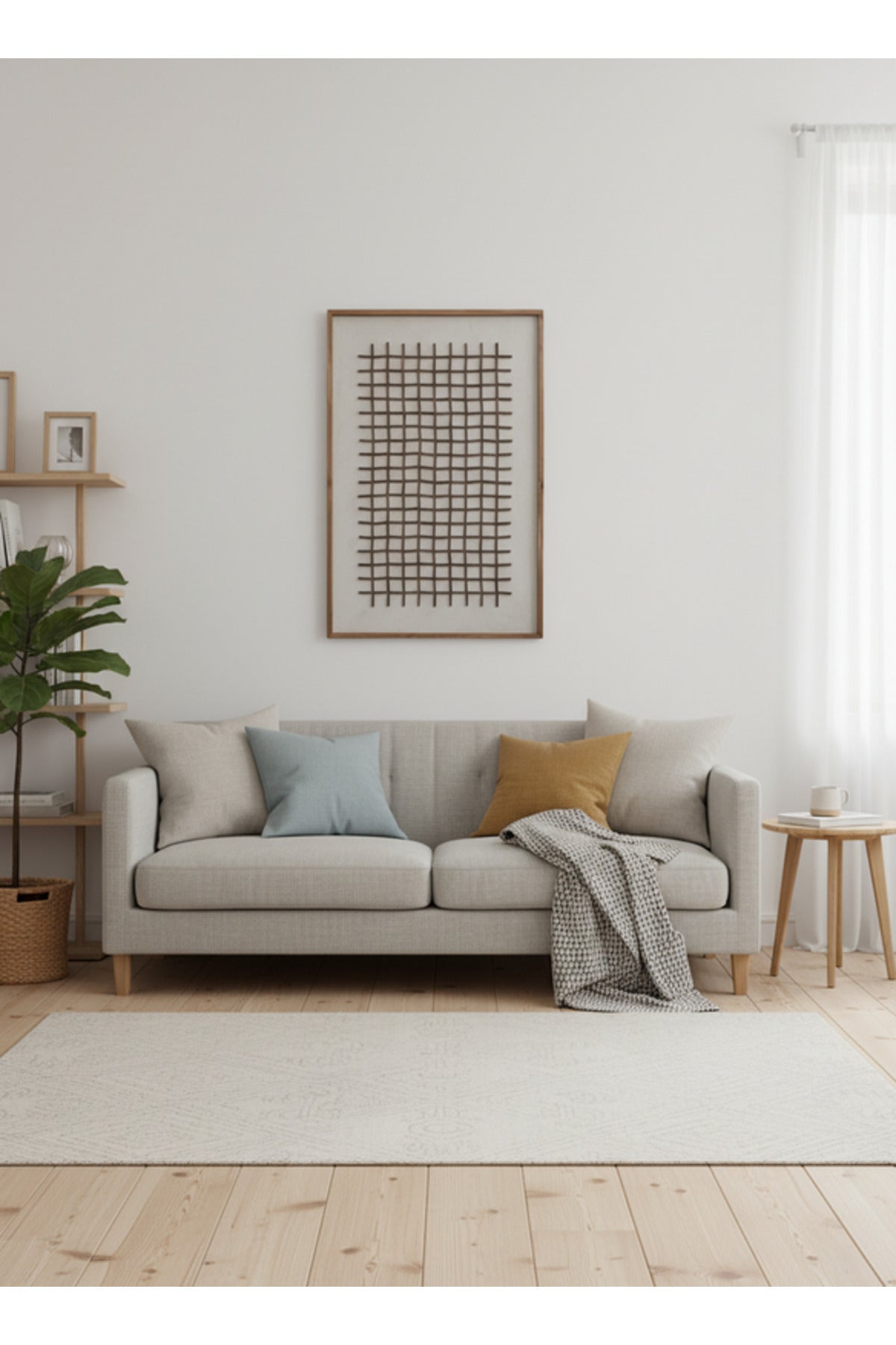 Modern Wooden Grid Wall Art with Natural Wood Frame Decorative Panel 120x80cm modern