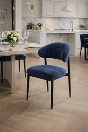 Blue Upholstered Chair with Black Metal Legs, 84x49x48 CM blue upholstered chair