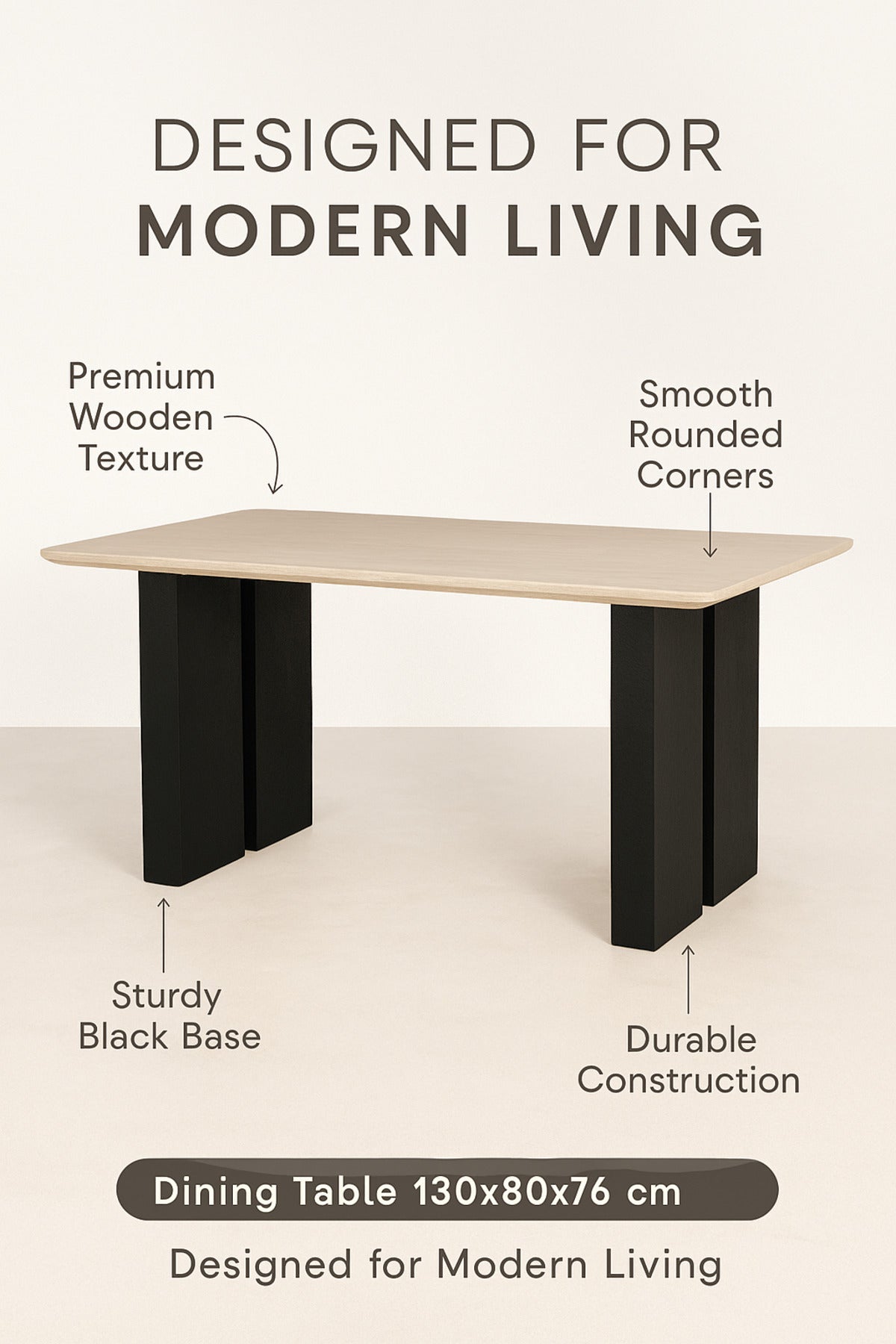 Modern Wooden Dining Table with Black Legs Stylish Table for Dining Room 130_80_76 cm
