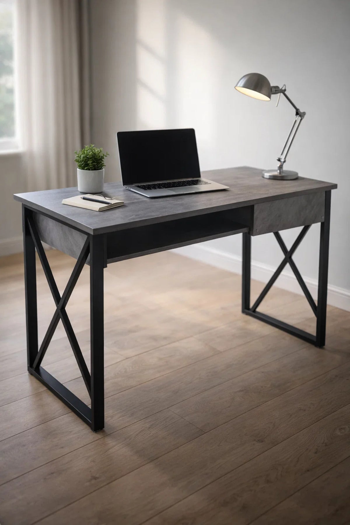 Modern Grey Office Desk with Metal Frame 100 _ 50 75 cm modern grey office