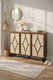 Brown and Beige Shoe Cabinet with Geometric Door Design 120 x 32 x 93 cm