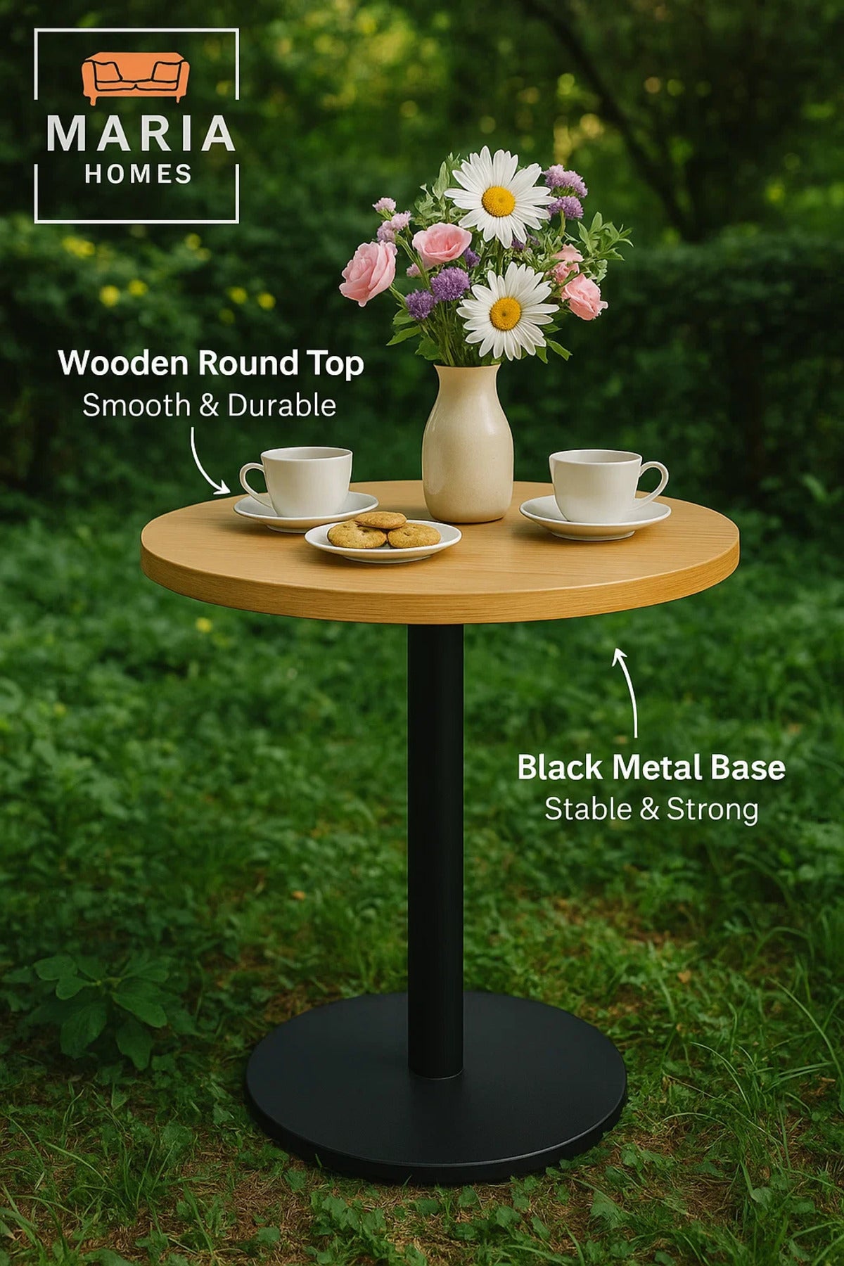 Round Black wood Pedestal CafŽ Table with Wooden Top