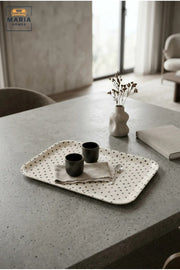 Rectangular Serving Tray with Heart Pattern, Raised Edges and Rounded Corners, Multipurpose Food Tray for Kitchen, Dining, Café and Restaurant