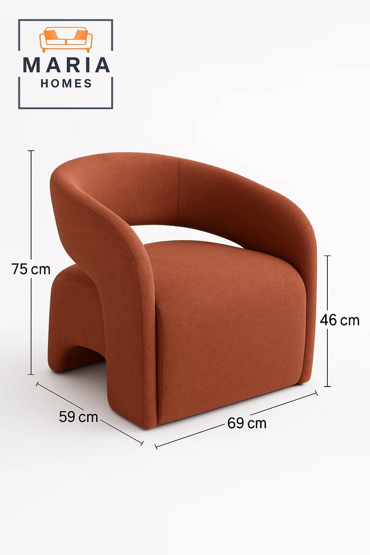 Rust Orange Modern Curved Fabric Armchair Ð Minimalist Accent Chair for Living Room