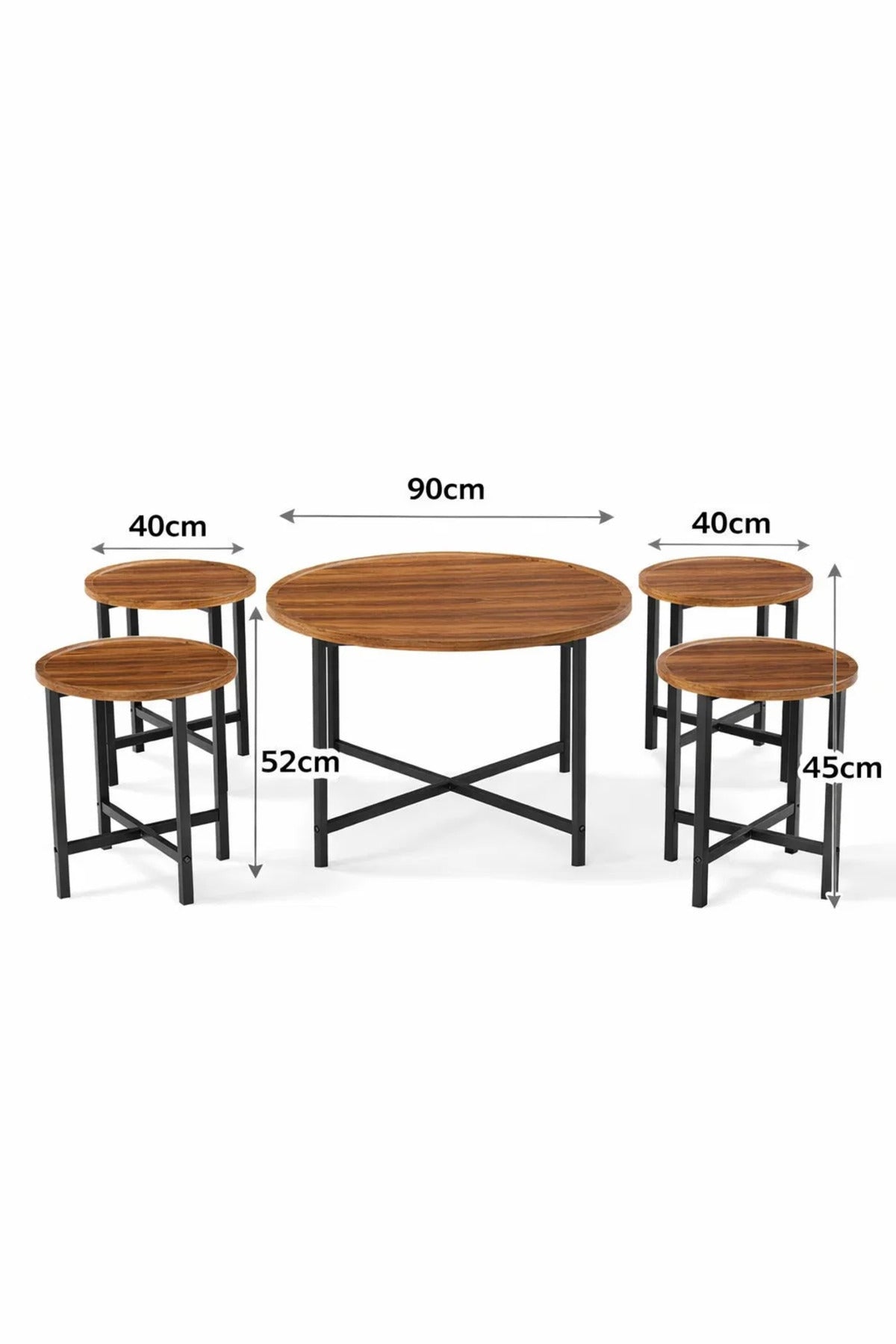 Rustic 5-Piece Round Nesting Coffee Table Set Industrial Wood Top Metal Legs Living Room Home