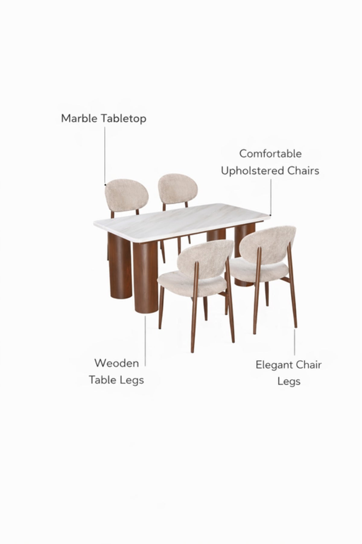 Marble Top Dining Table Set with 4 Chairs 160x90x75cm Modern marble top dining Dinner