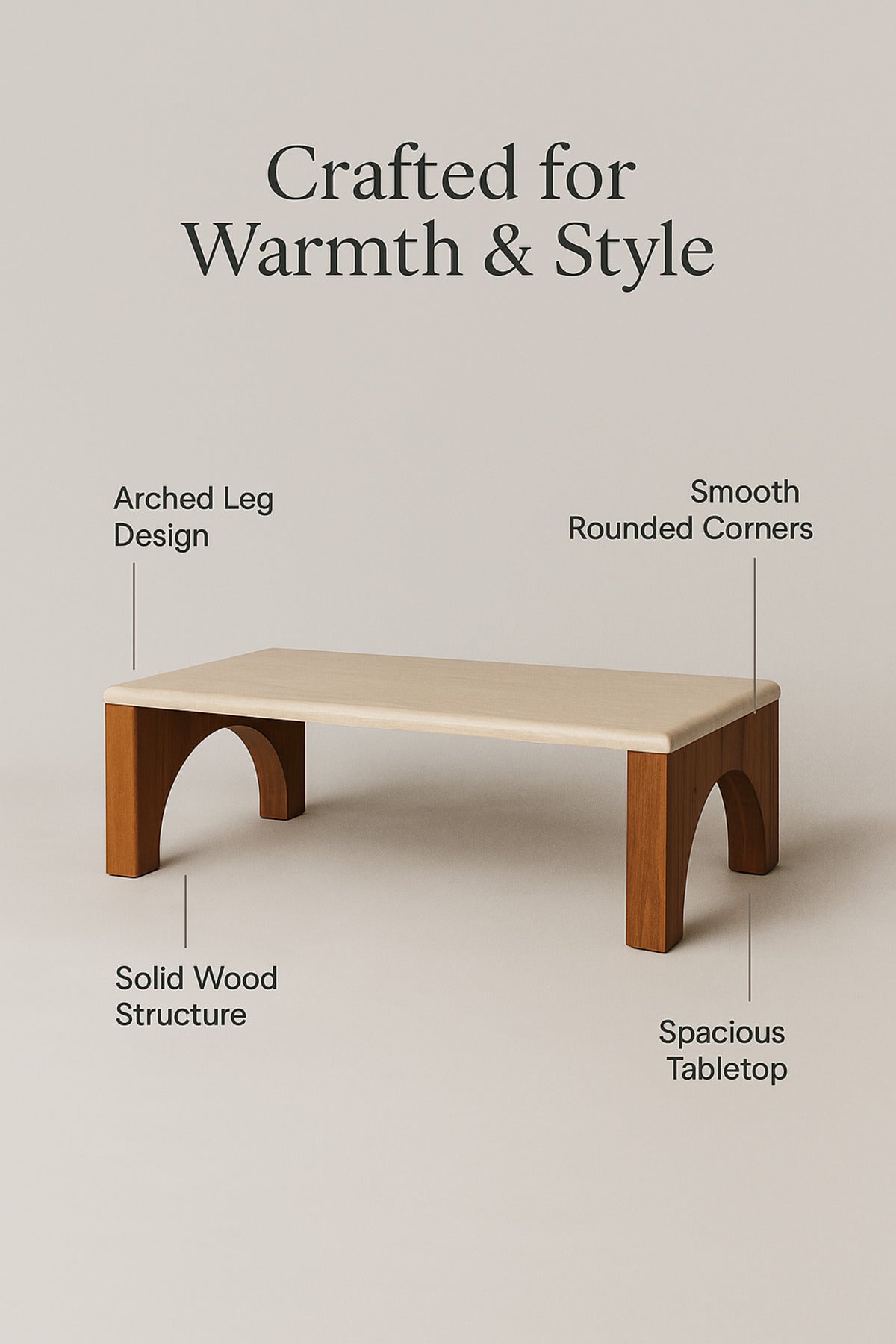 Modern Wooden Coffee Table with Brown Arched Legs Center Table for Living Room or Majlis130_70_45 cm