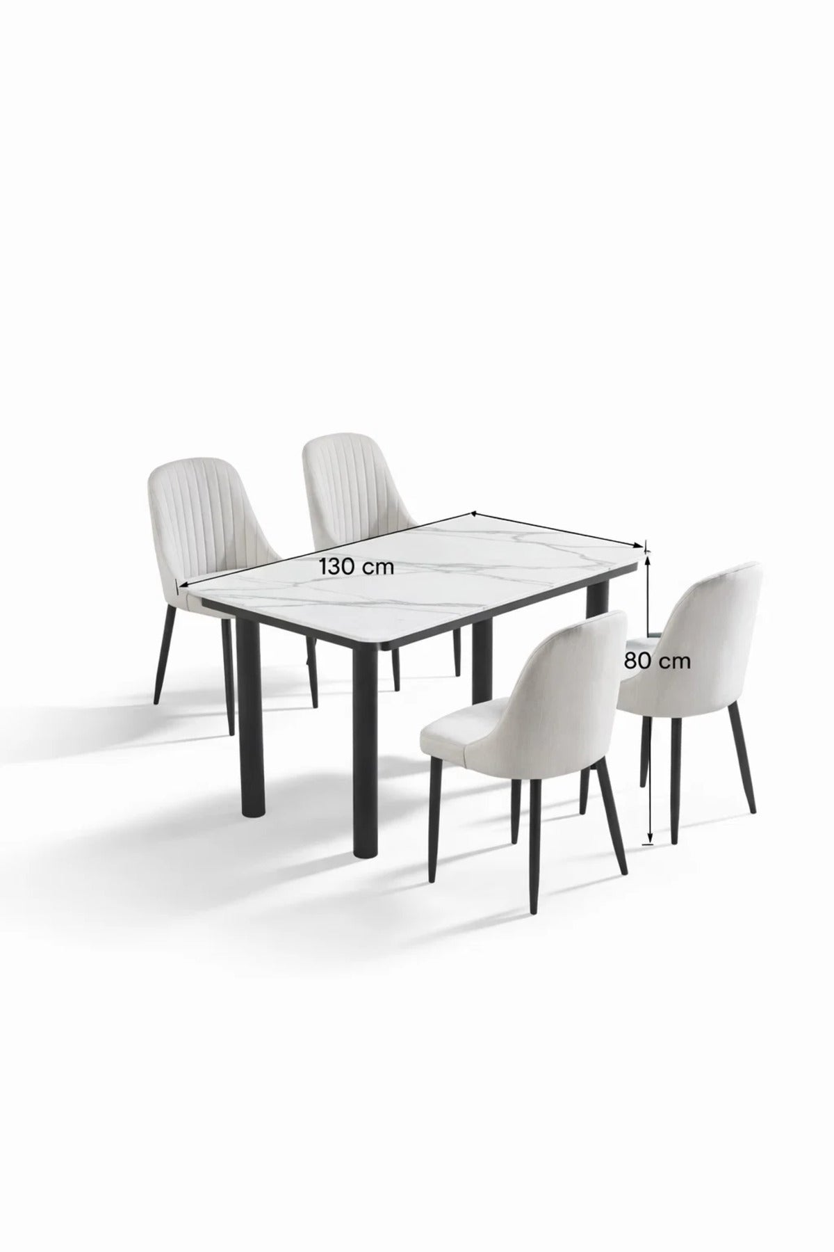 Elegant 5-Piece Dining Table Set Marble Pattern Top with 4 Upholstered Chairs for Kitchen 130cm