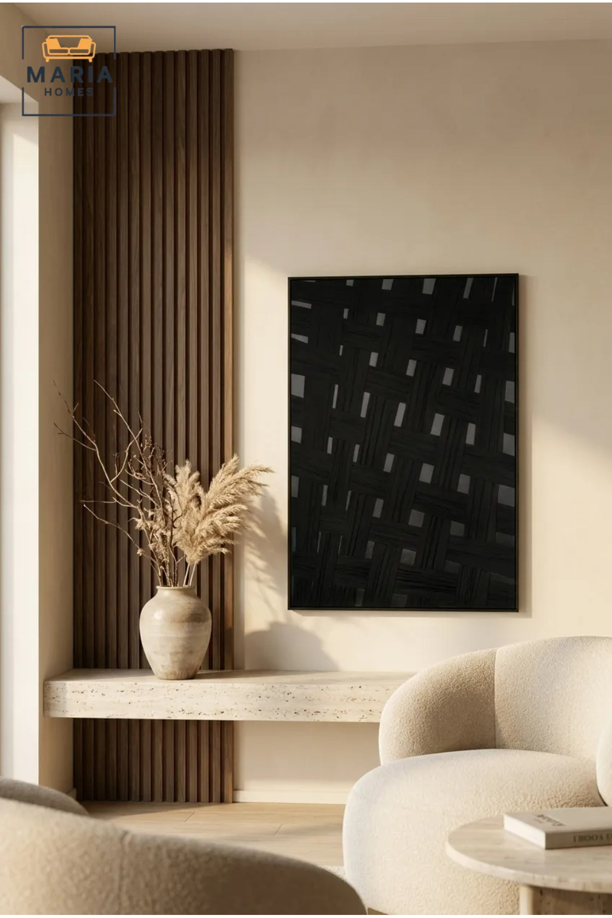 Modern Black Woven Pattern Framed Wall Art – Textured Abstract Decorative Painting for Living Room, Bedroom & Office Décor