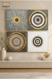 Luxury Abstract Framed Wall Art Set of 4 Ð Gold, Black, White & Grey Modern Geometric Painting for Living Room, Bedroom & Office DŽcor
