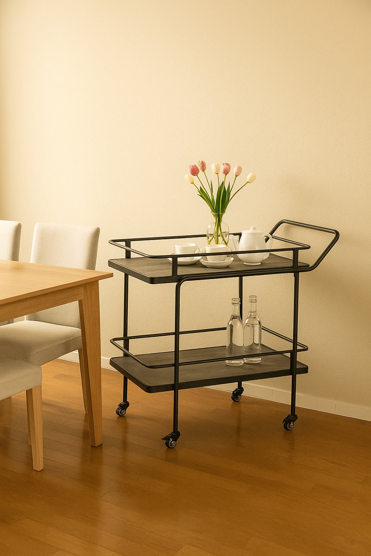Industrial Gray Metal Serving Trolley with Wheels Ð 2-Tier Bar Cart 83_40_80 cm