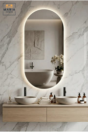 Large Capsule-Shaped LED Wall Mirror with Touch Sensor, Backlit Frameless Full-Length Mirror for Bedroom, Dressing Room, Vanity and Hallway