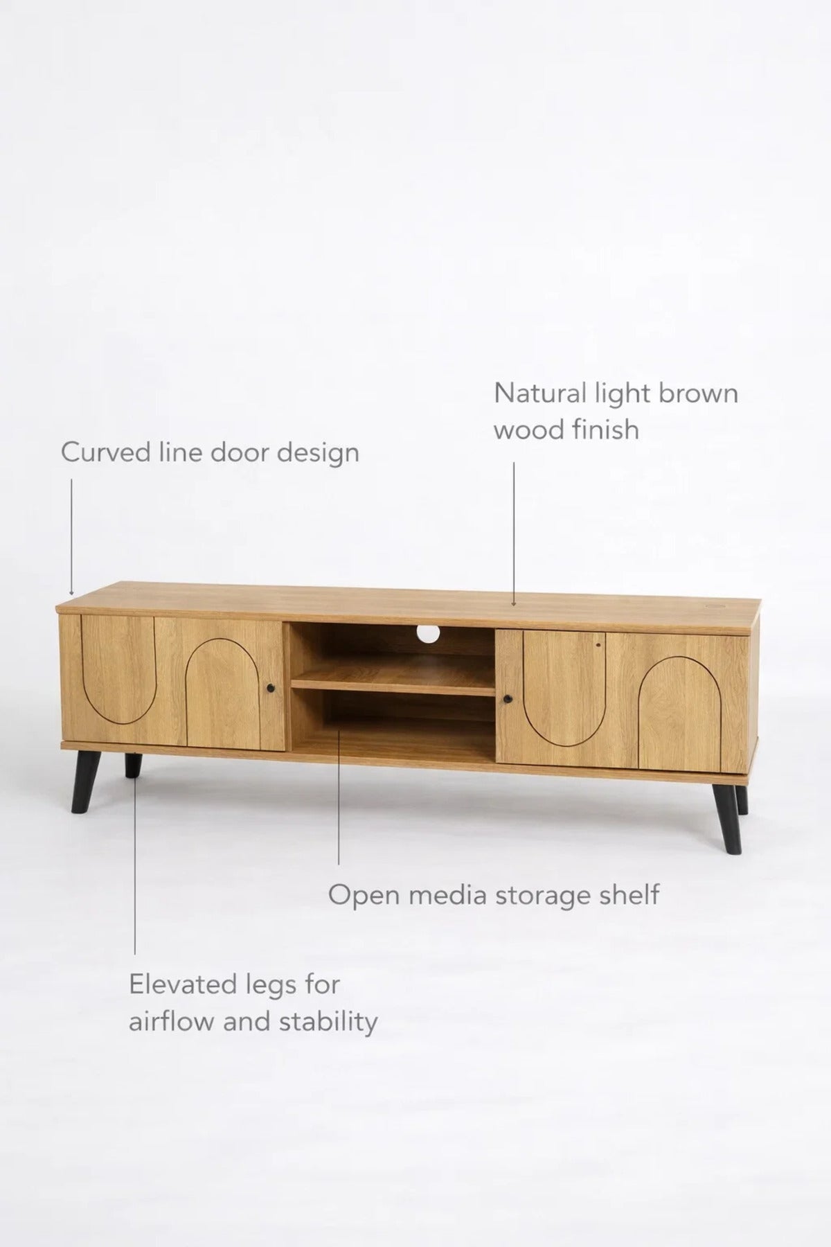 Modern Wooden TV Stand Light Brown with Curved Line Design 160 x 40 x 44 cm
