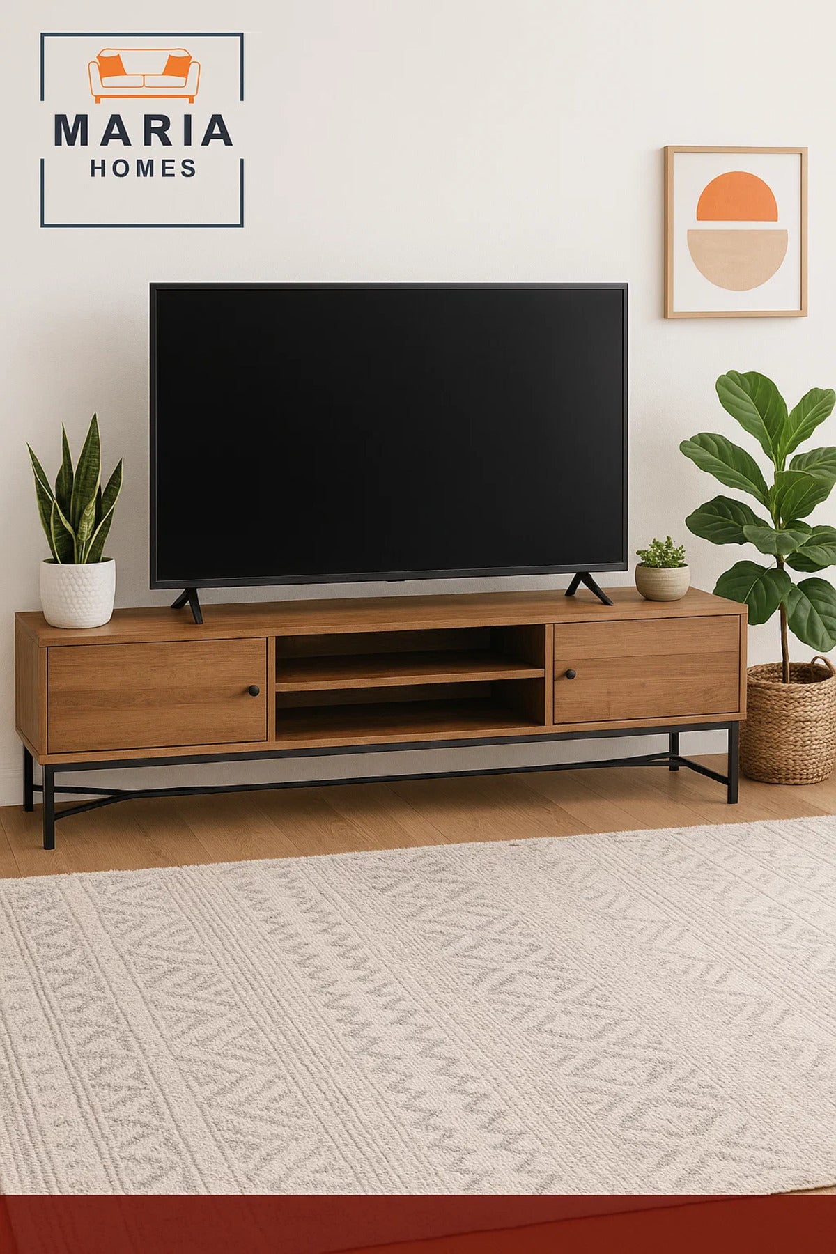 Industrial Brown Wood TV Stand with Metal Frame Ð 180x40x50 cm Modern Entertainment Unit