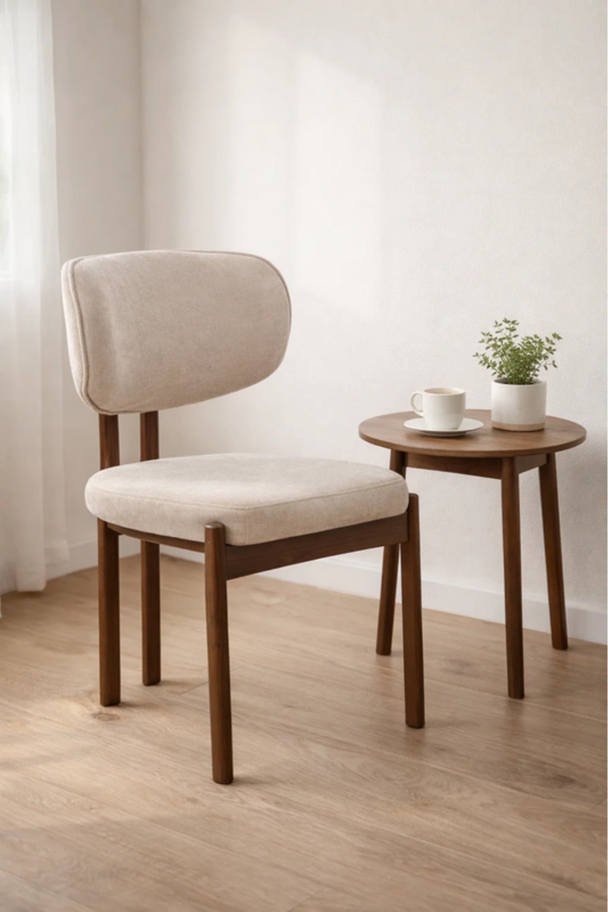 Beige Upholstered Chair with Wooden Legs, 80x49x48 CM beige upholstered chair Kitchen