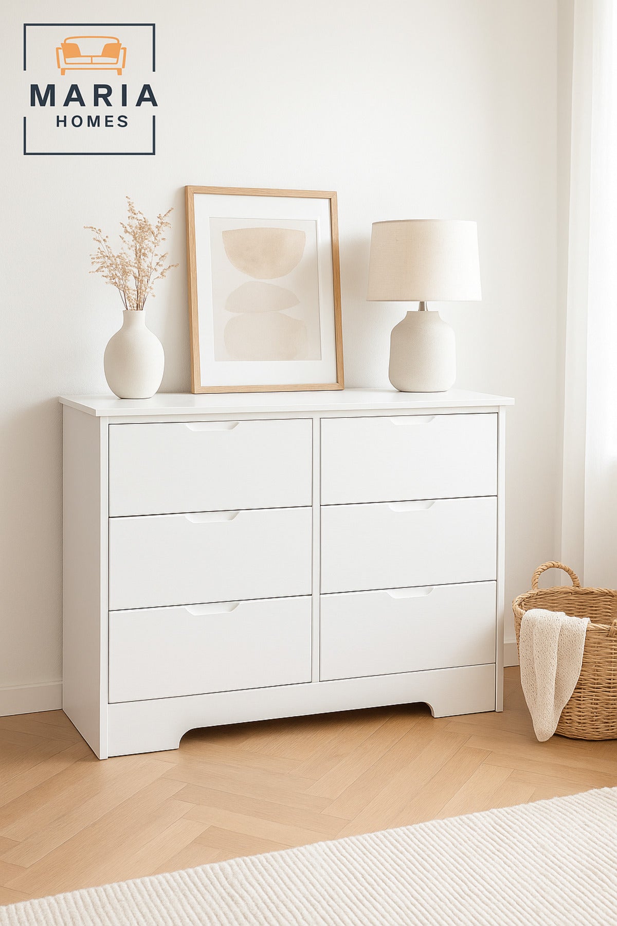 White 6-Drawer Storage Cabinet Ð Modern Wooden Dresser Organizer 80_48_80 cm