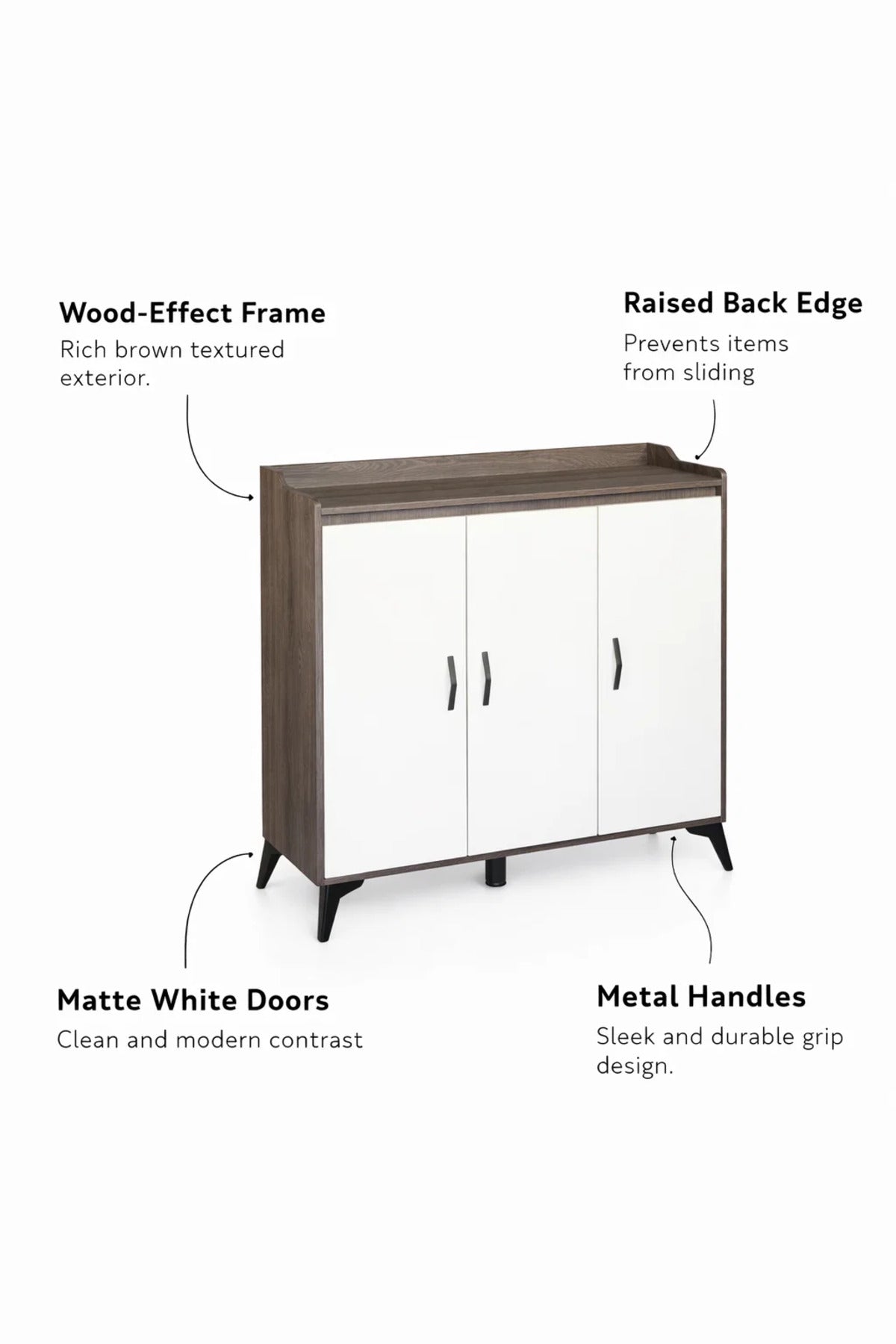Modern Brown and White Shoe Cabinet Three Door Storage Organizer for Entryway Hallway 100x35x95cm