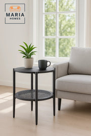 Modern Dark Grey Side Table √ê Round Coffee Table with Storage Shelf 45_45_55 cm