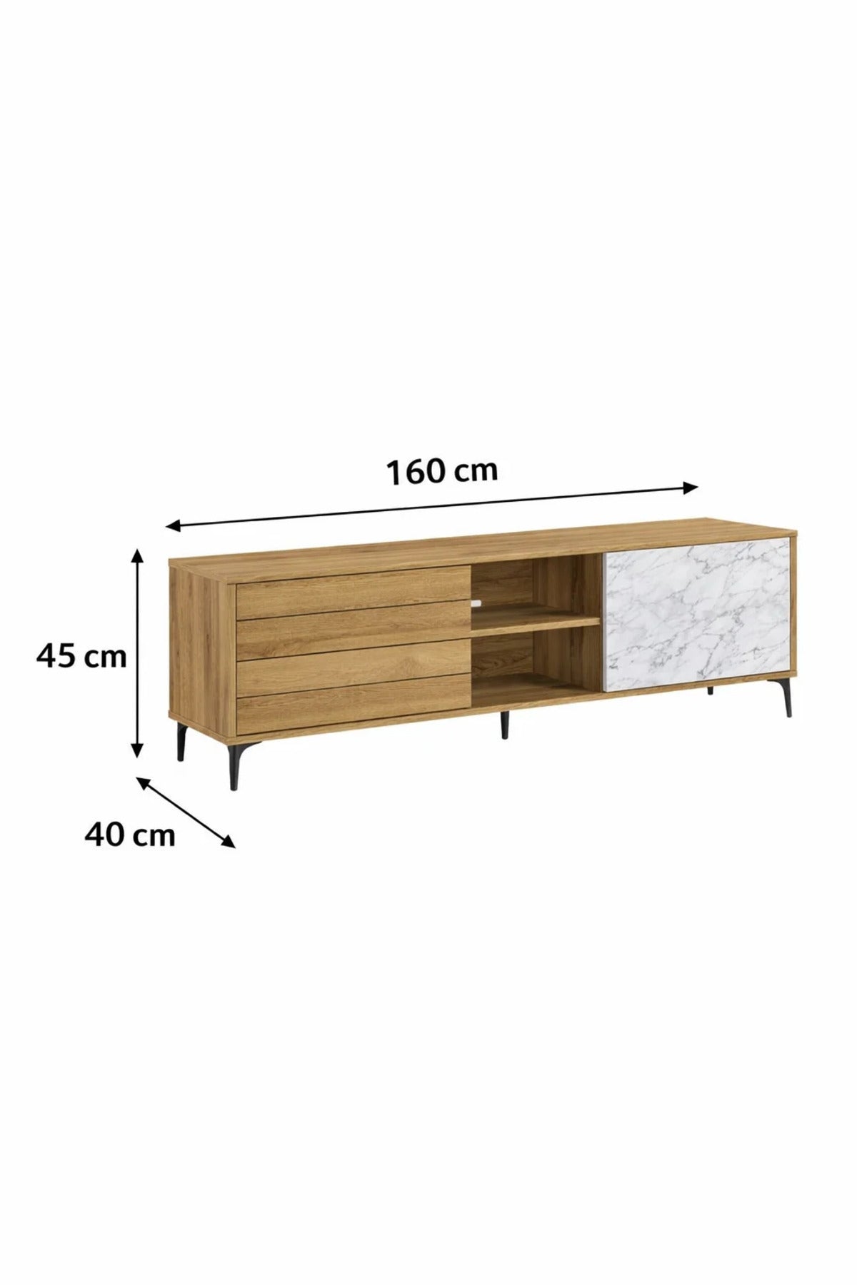 Stylish 160cm TV Unit Wood and Marble Effect Media Cabinet with Storage for Modern Living Rooms