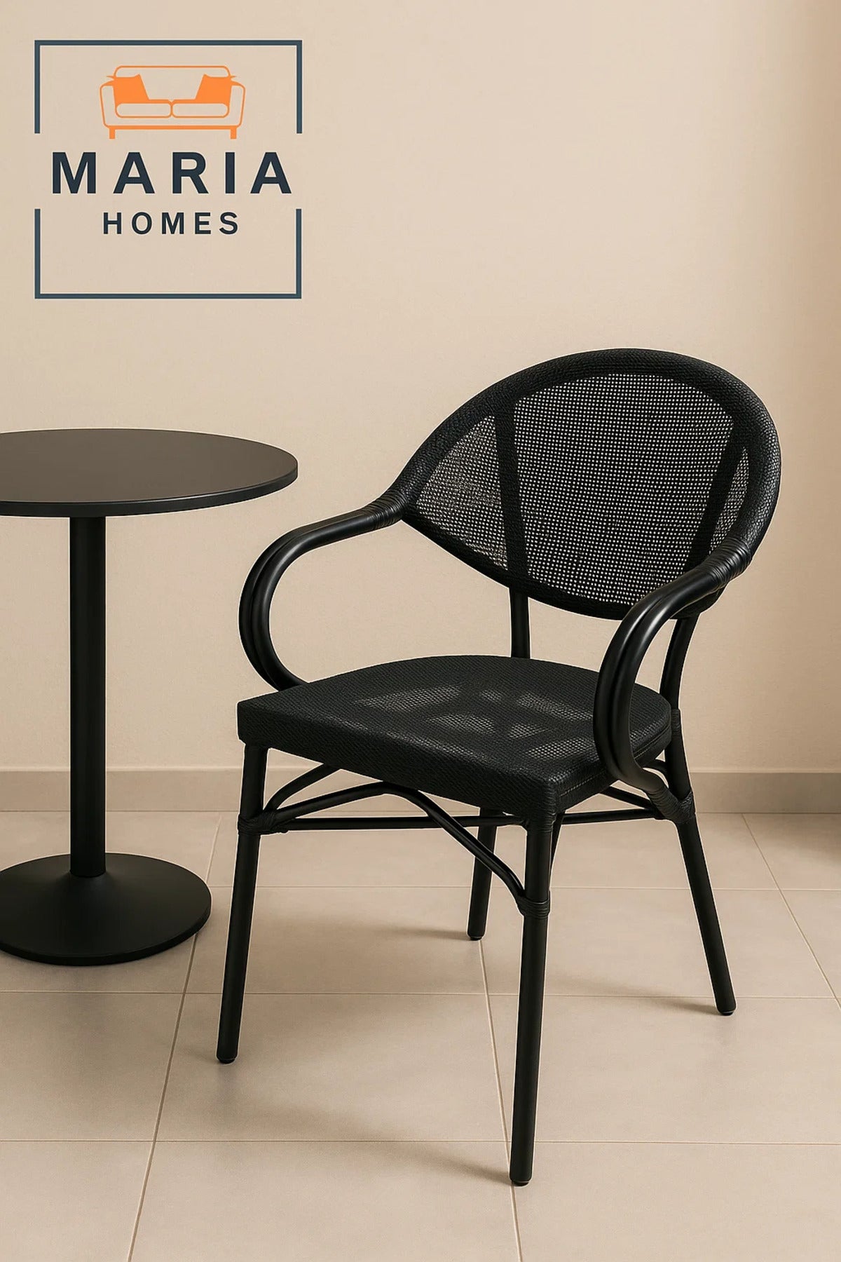 Modern Black Mesh Metal Arm Chair Ð Stackable, Indoor/Outdoor Use, Industrial Design