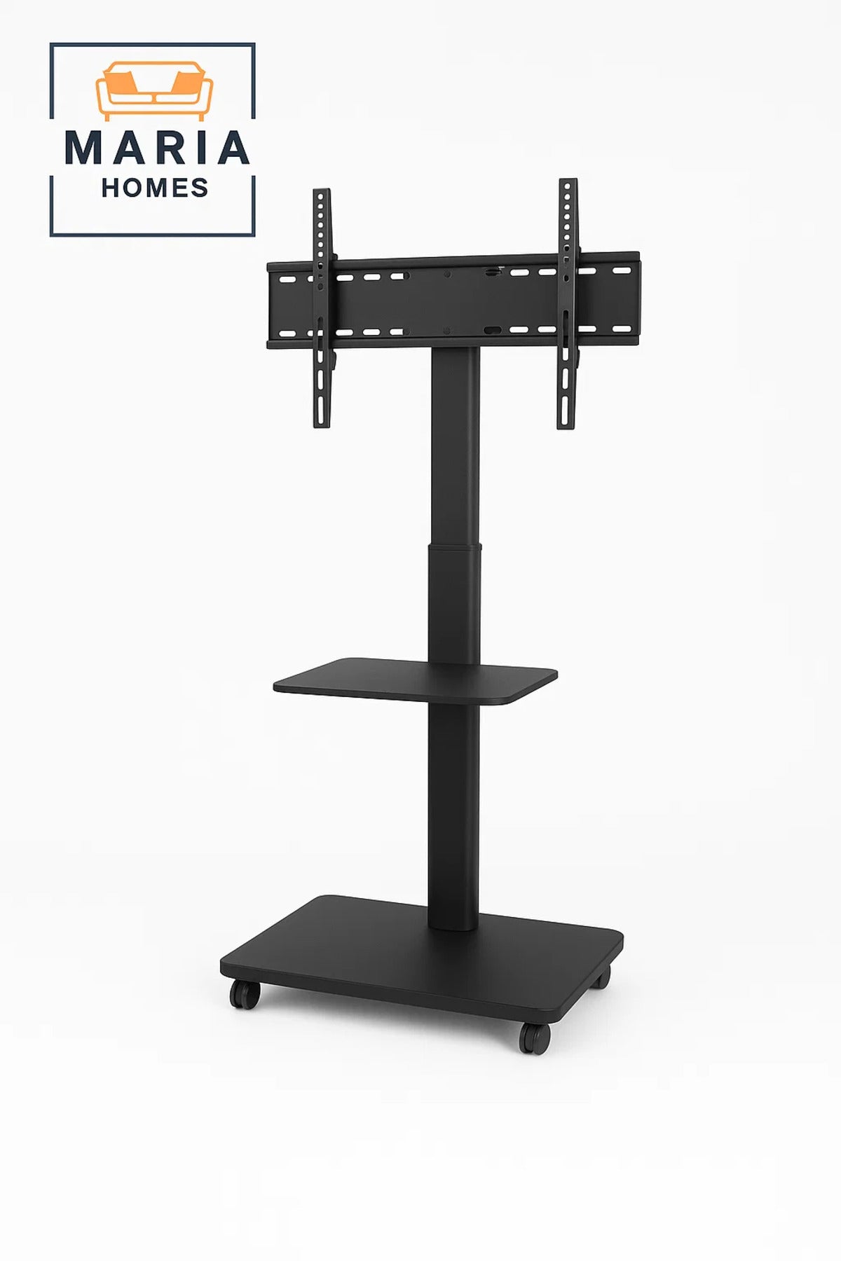 Adjustable Mobile TV Stand with Shelf and Lockable Wheels