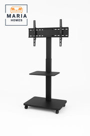 Adjustable Mobile TV Stand with Shelf and Lockable Wheels