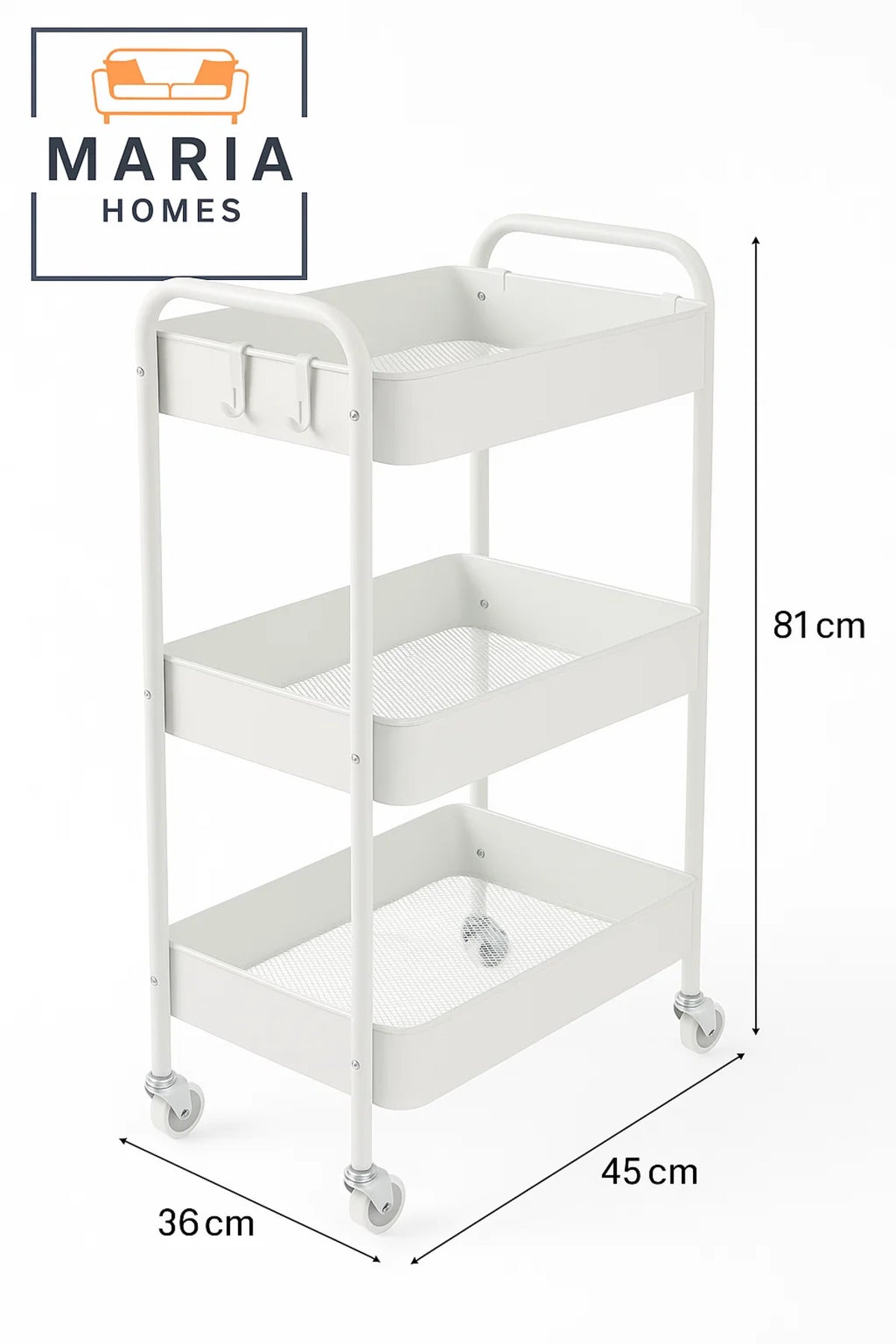 3-Tier White Rolling Kitchen Cart Organizer Ð Utility Storage Rack for Oils, Spices & Tea Supplies