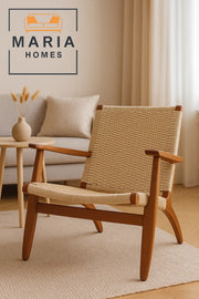 Mid-Century Rope Woven Lounge Chair with Wooden Frame Ð Comfortable Armchair for Indoor Use