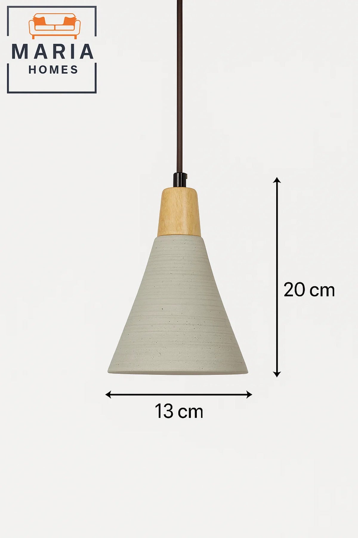 Tall Cone Pendant Light with White Texture and Wood Top