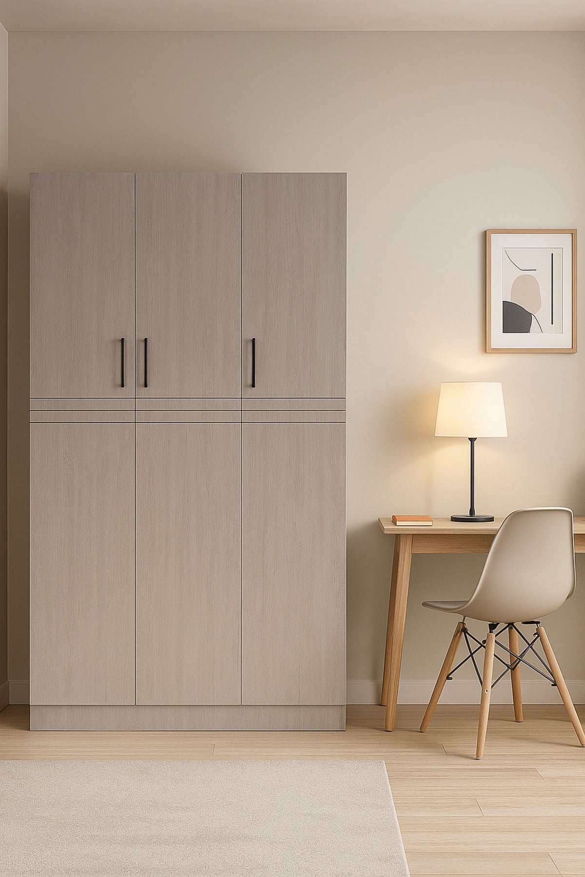3-Door Wardrobe with Shelves Ð 120_54_200 cm Modern Light Gray Wooden Storage Cabinet