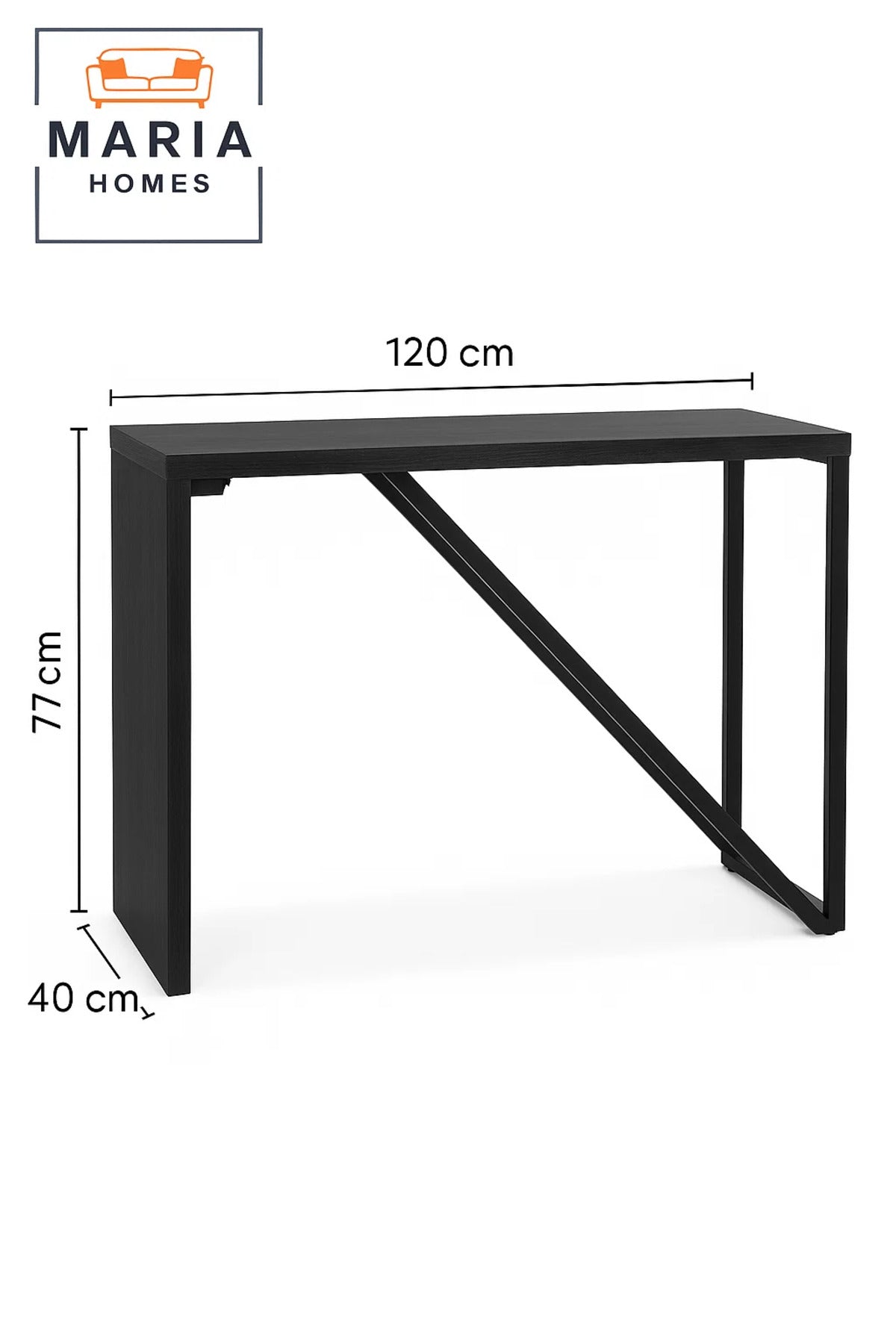 Modern Black Console Table 120x40x77cm Ð Minimalist Design with Diagonal Metal Support Frame