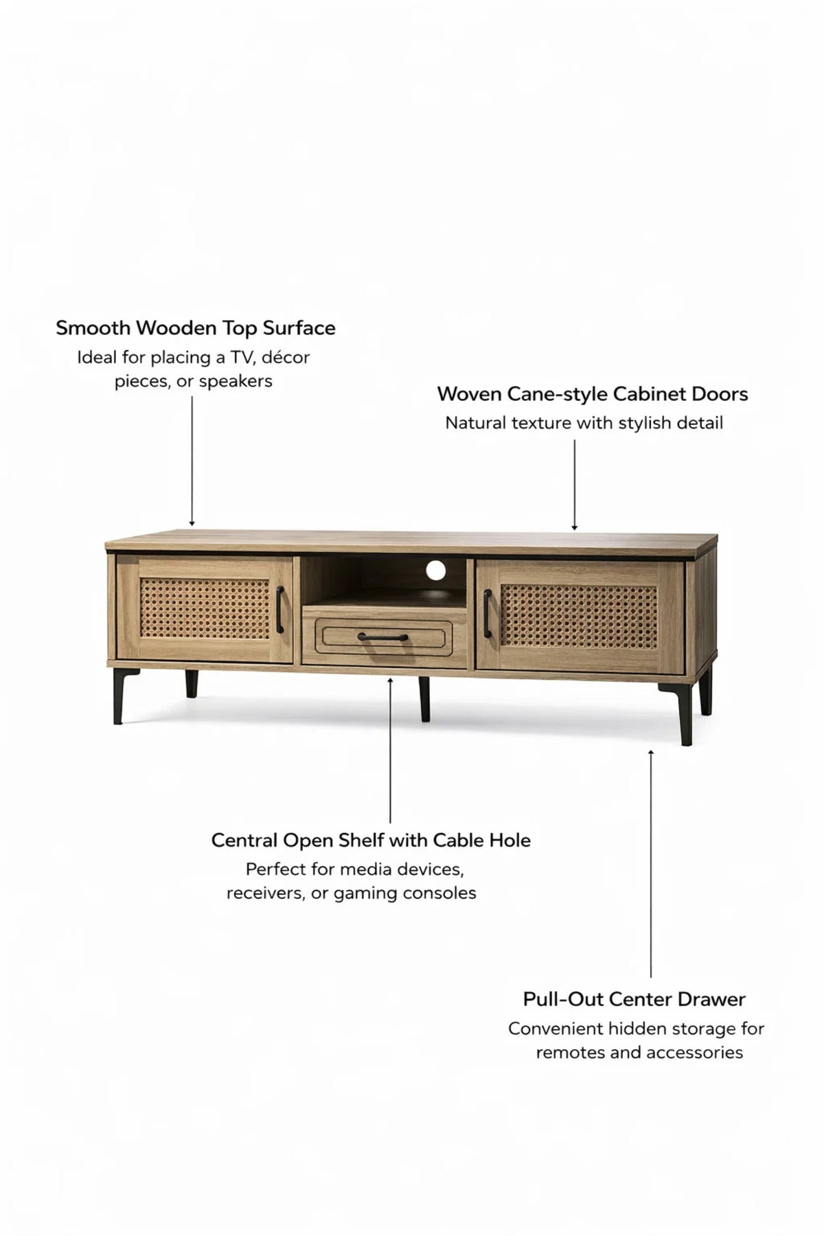 Natural Wood TV Stand √ê 140x40x46 cm Modern Plasma Table with Cabinets & Drawer