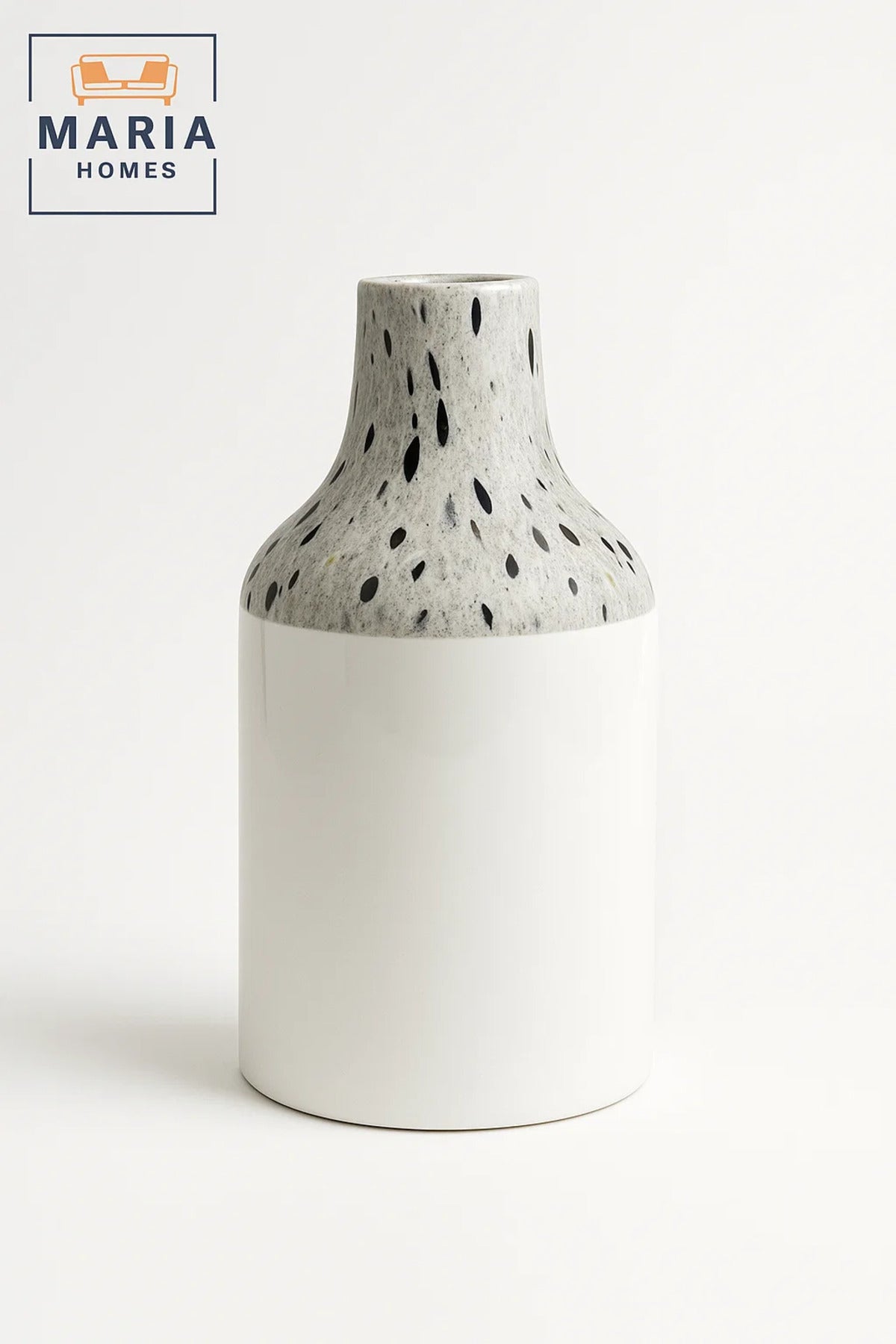 White Ceramic Vase with Terrazzo Speckled Neck – Modern Glossy Decorative Flower Pot