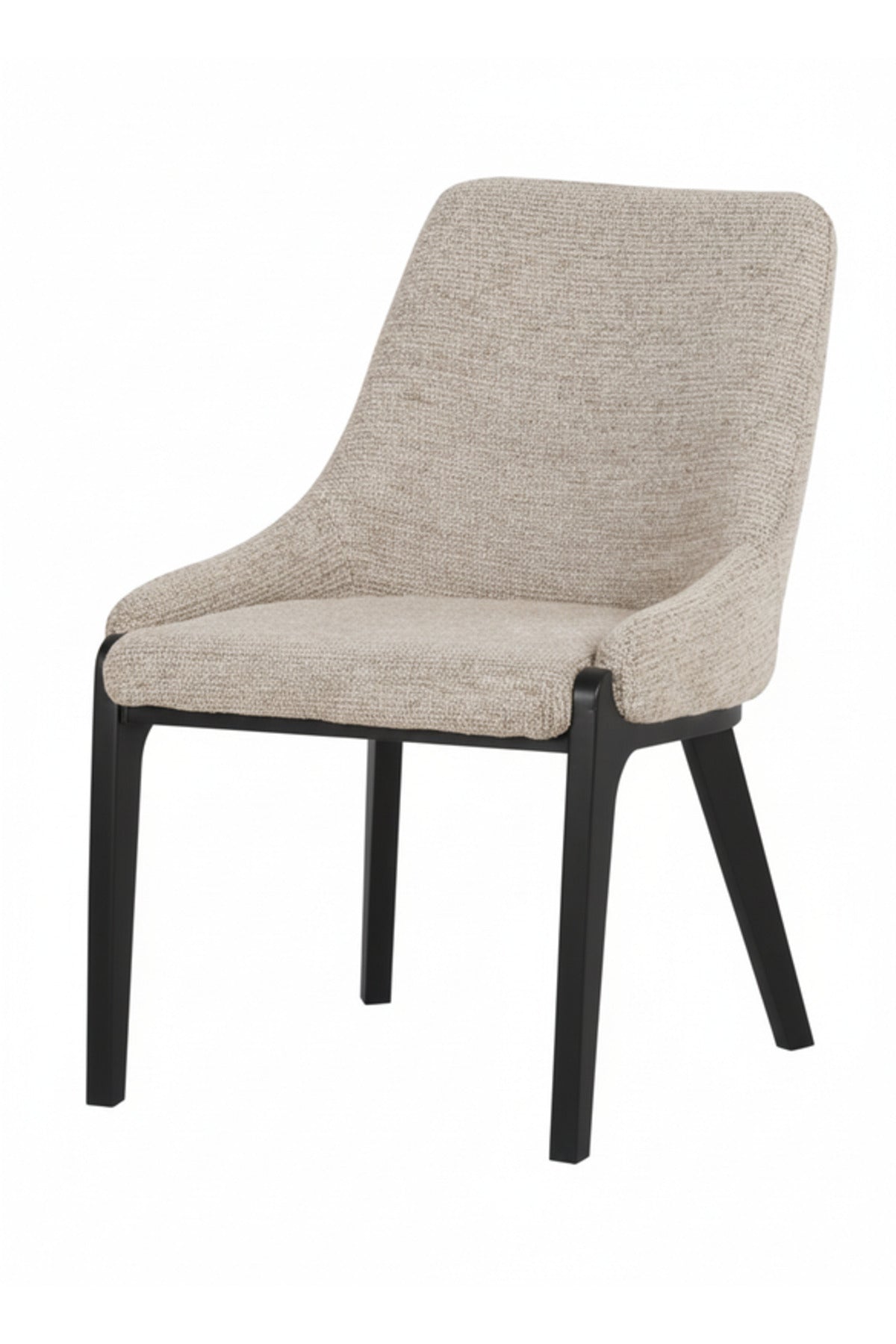 Modern Beige Fabric Dining Chair with Black Wooden Legs for Dining Room Seating