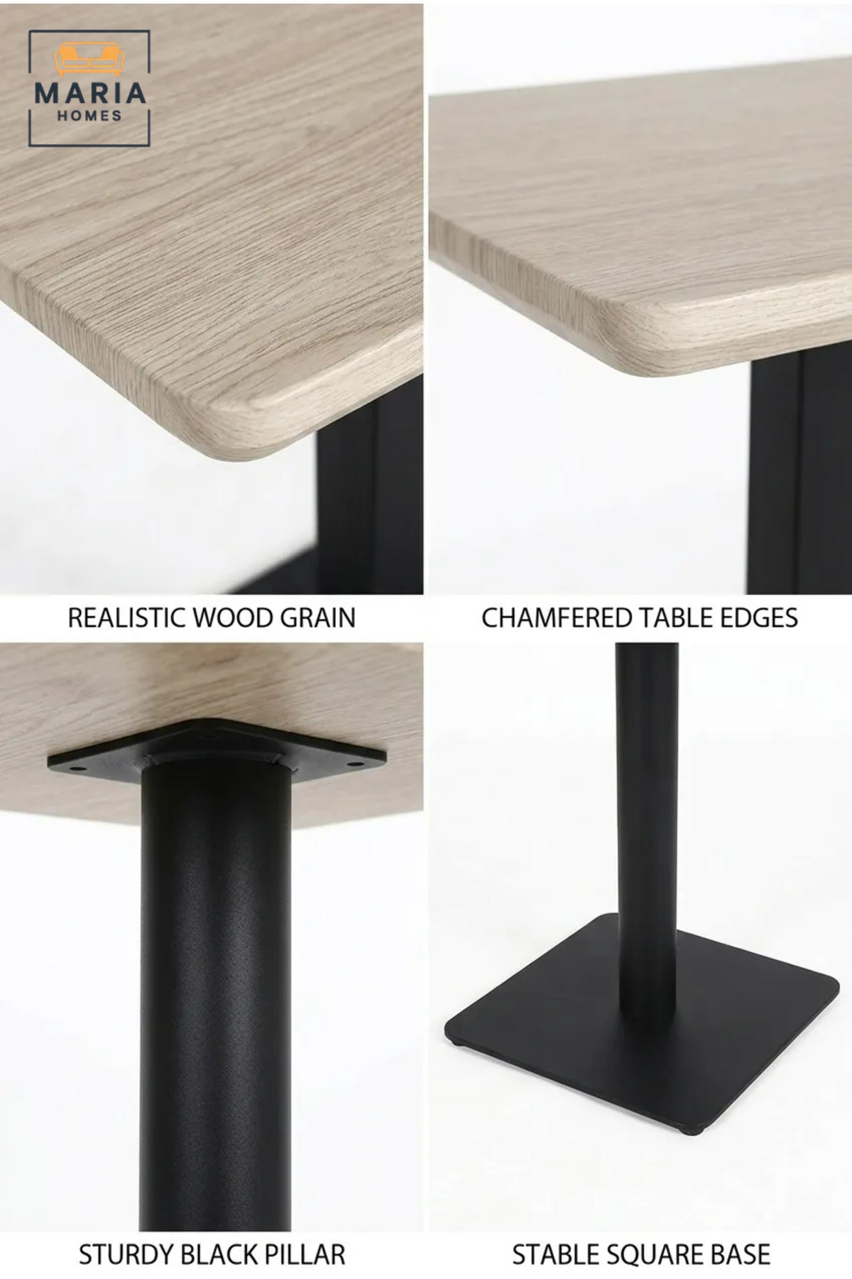 Modern Square Café Table with Marble-Effect Top and Black Pedestal Base for Coffee Shop, Restaurant, Bistro, Hotel and Indoor Dining Area