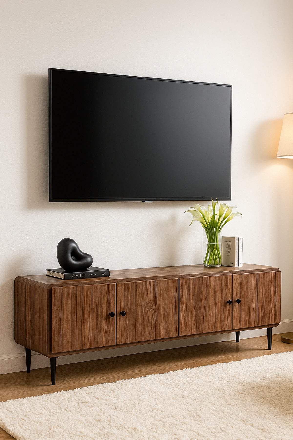 Modern Wooden TV Cabinet Ð 163_40_54 cm | Walnut Finish Entertainment Unit with Storage