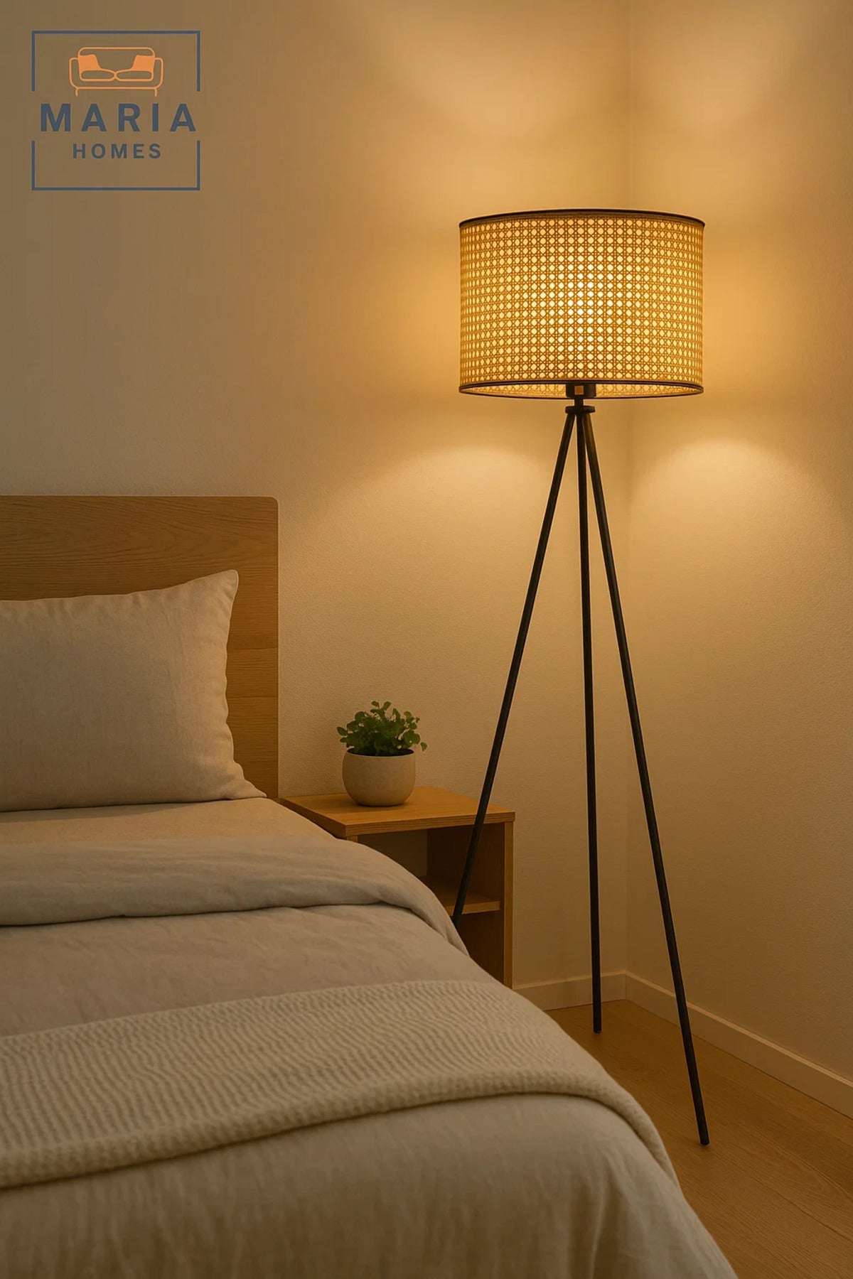 Tripod Floor Lamp with Rattan Drum Shade