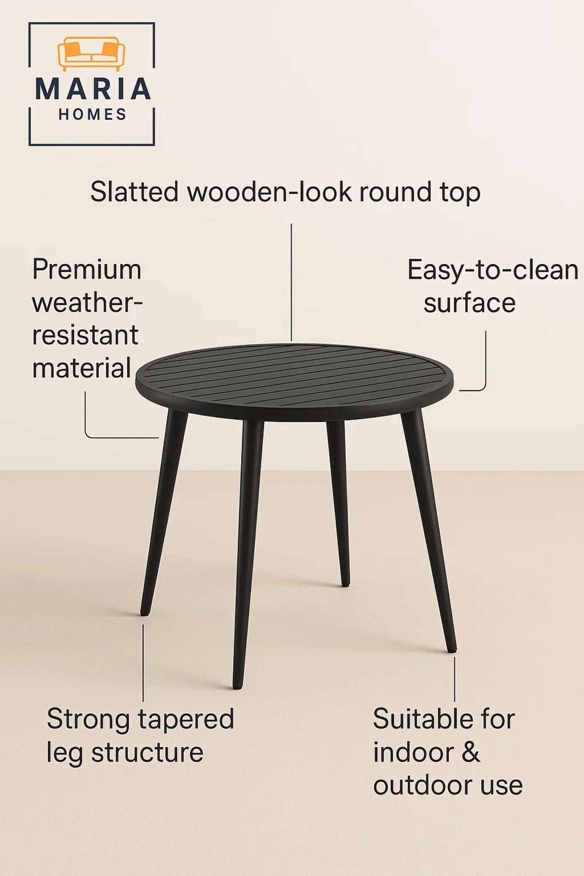 Modern Round Outdoor Table | Patio, Balcony, Garden, Dining Furniture | Durable & Stylish