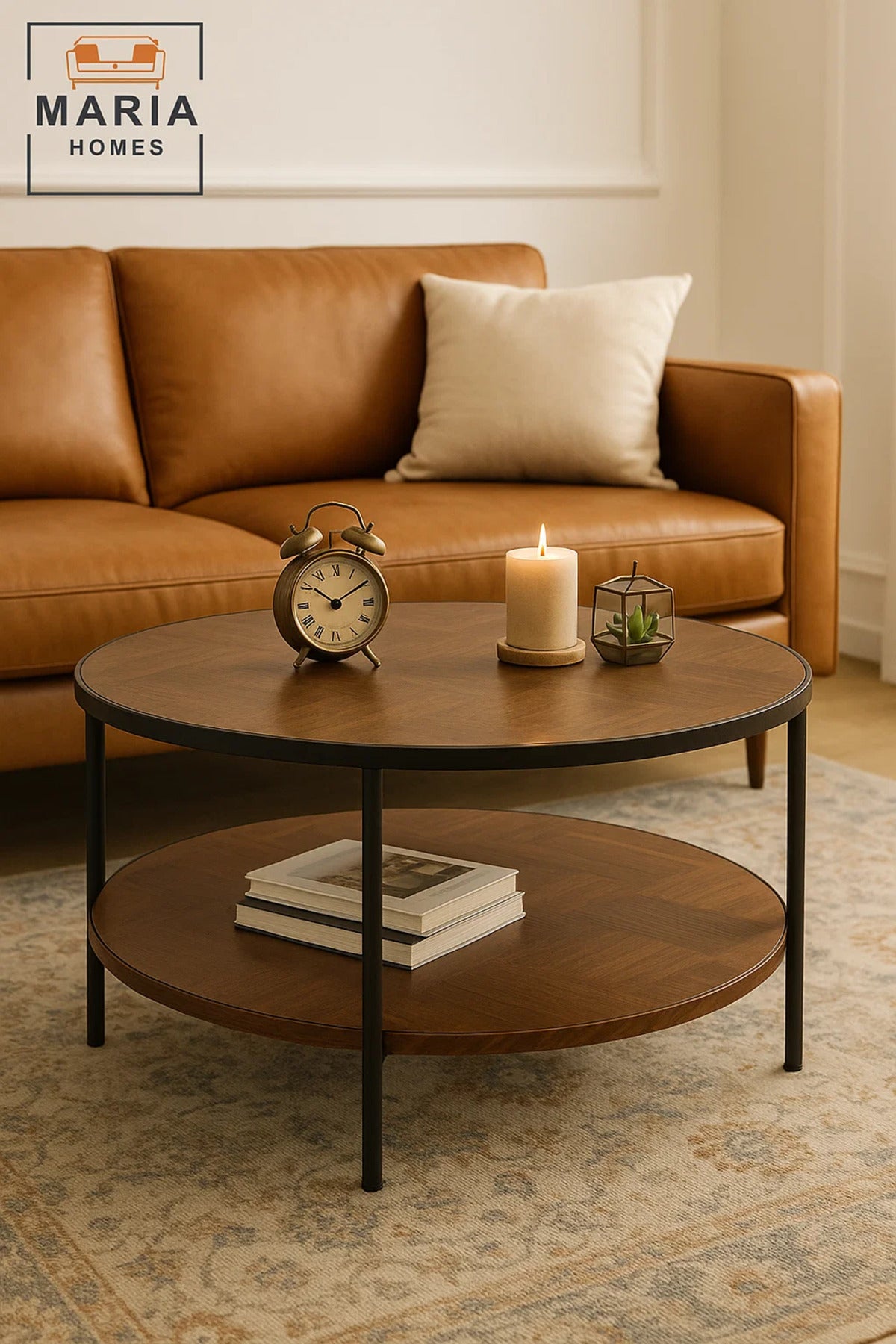 Large chevron finish coffee table with extra storage shelf