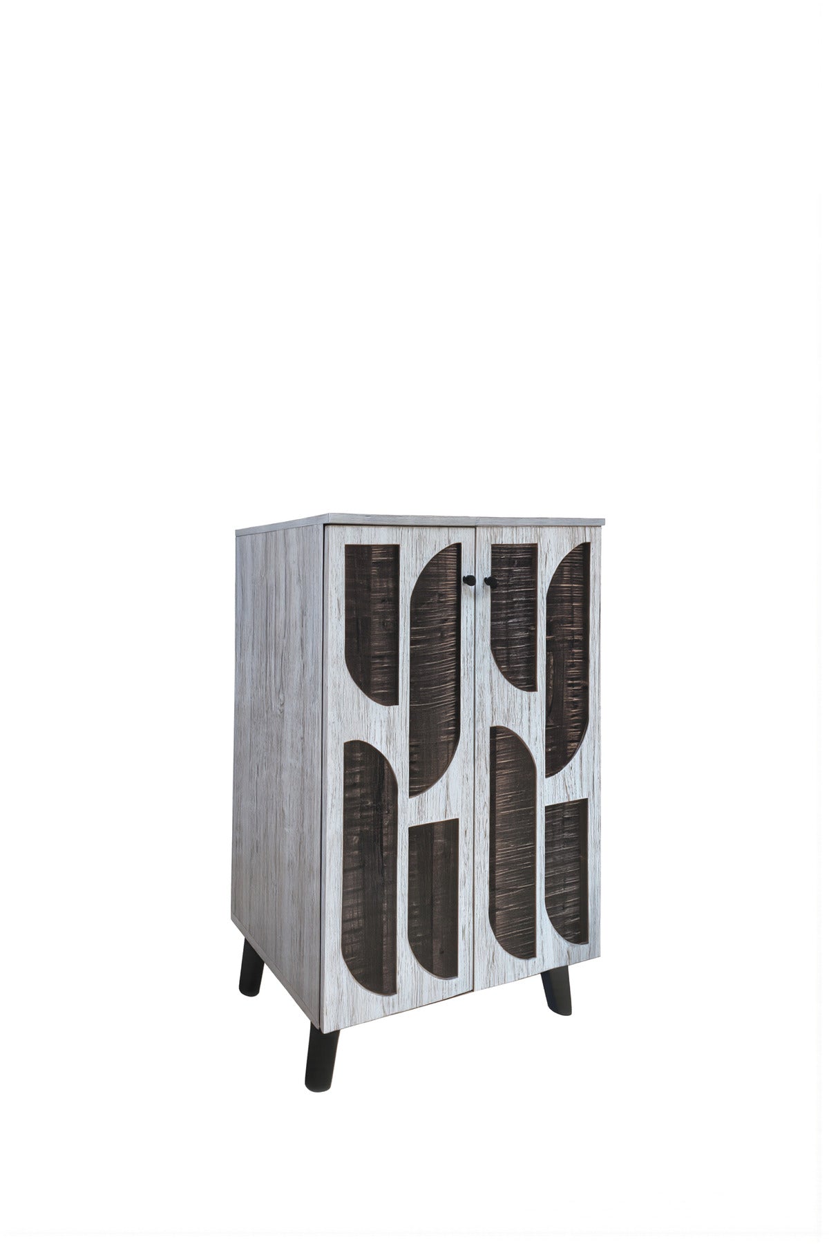Grey Shoe Cabinet 60_34_91 cm √ê Modern Shoe Organizer with Decorative Doors