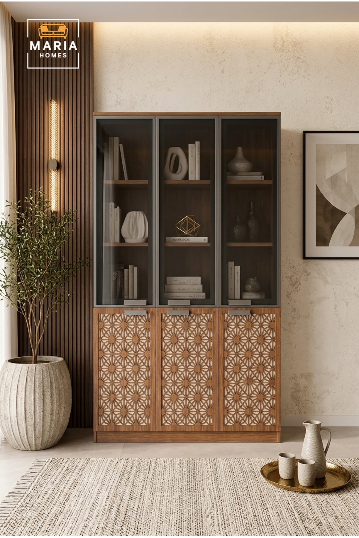 Luxury Wooden Display Cabinet with Decorative Carved Doors Ð Glass Storage Bookcase & Office Cabinet