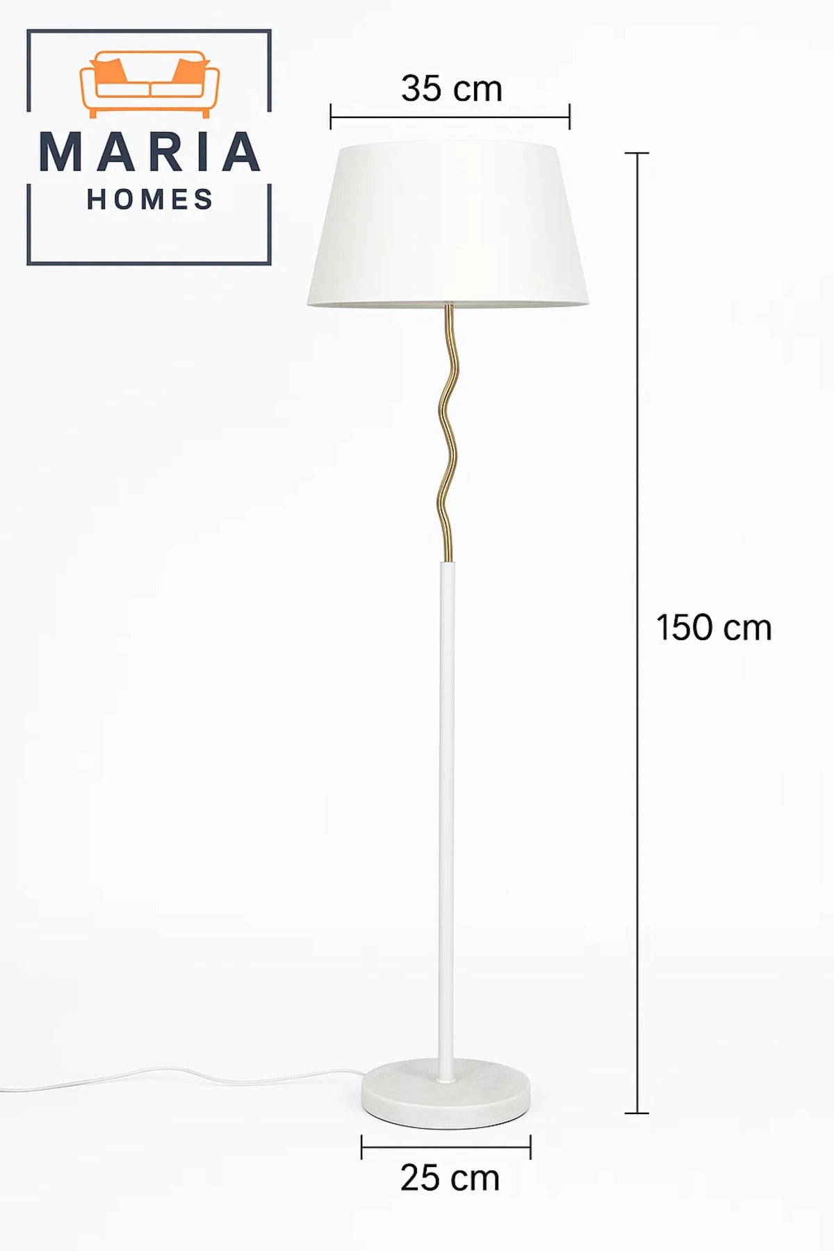 Modern White & Gold Floor Lamp with White Shade Ð Elegant Standing Light for Living Room & Bedroom