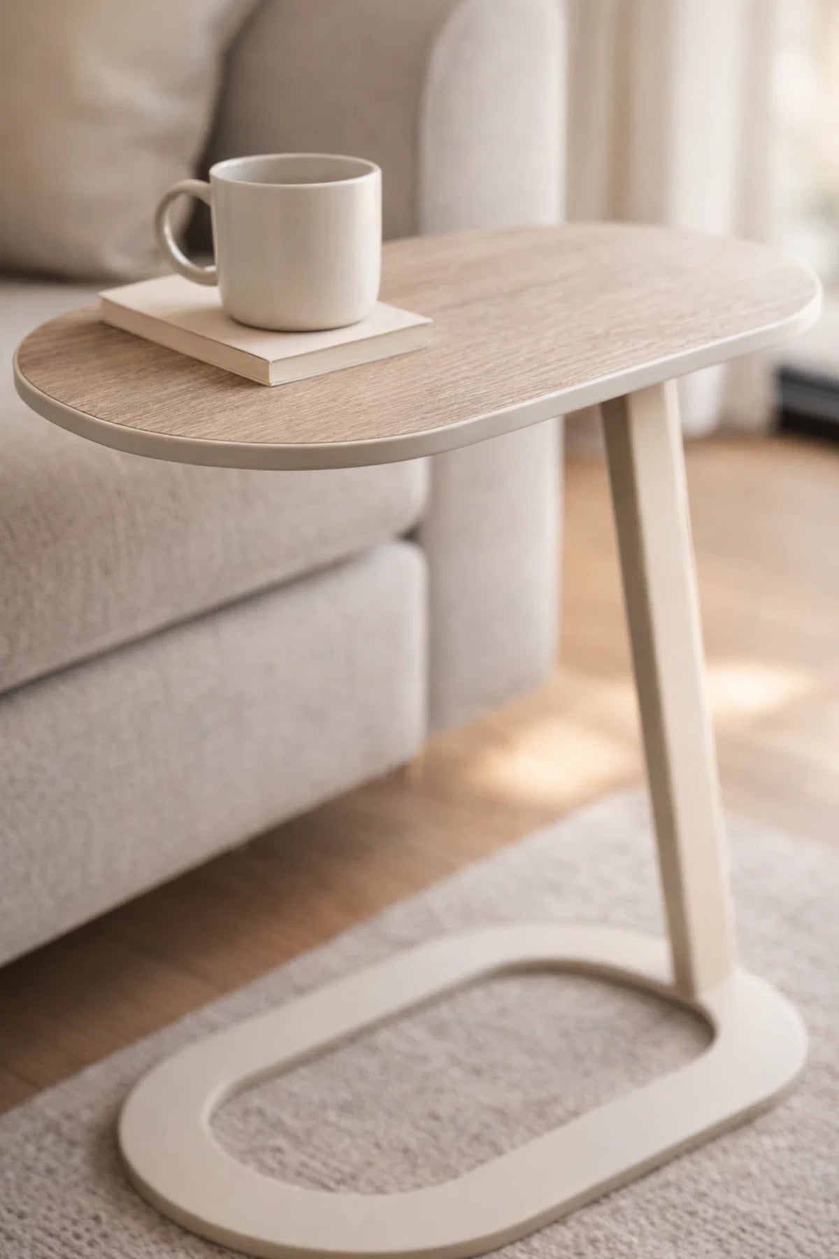 Modern Wood Side Table with White Metal Base, 60x30x60 CM modern wood side